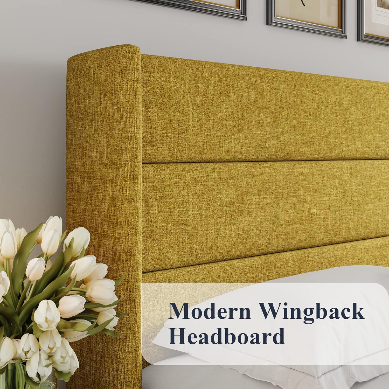 Queen Size Lift Up Storage Bed with Wingback Headboard, Upholstered Platform Bed Frame with Hidden Storage - Image 109