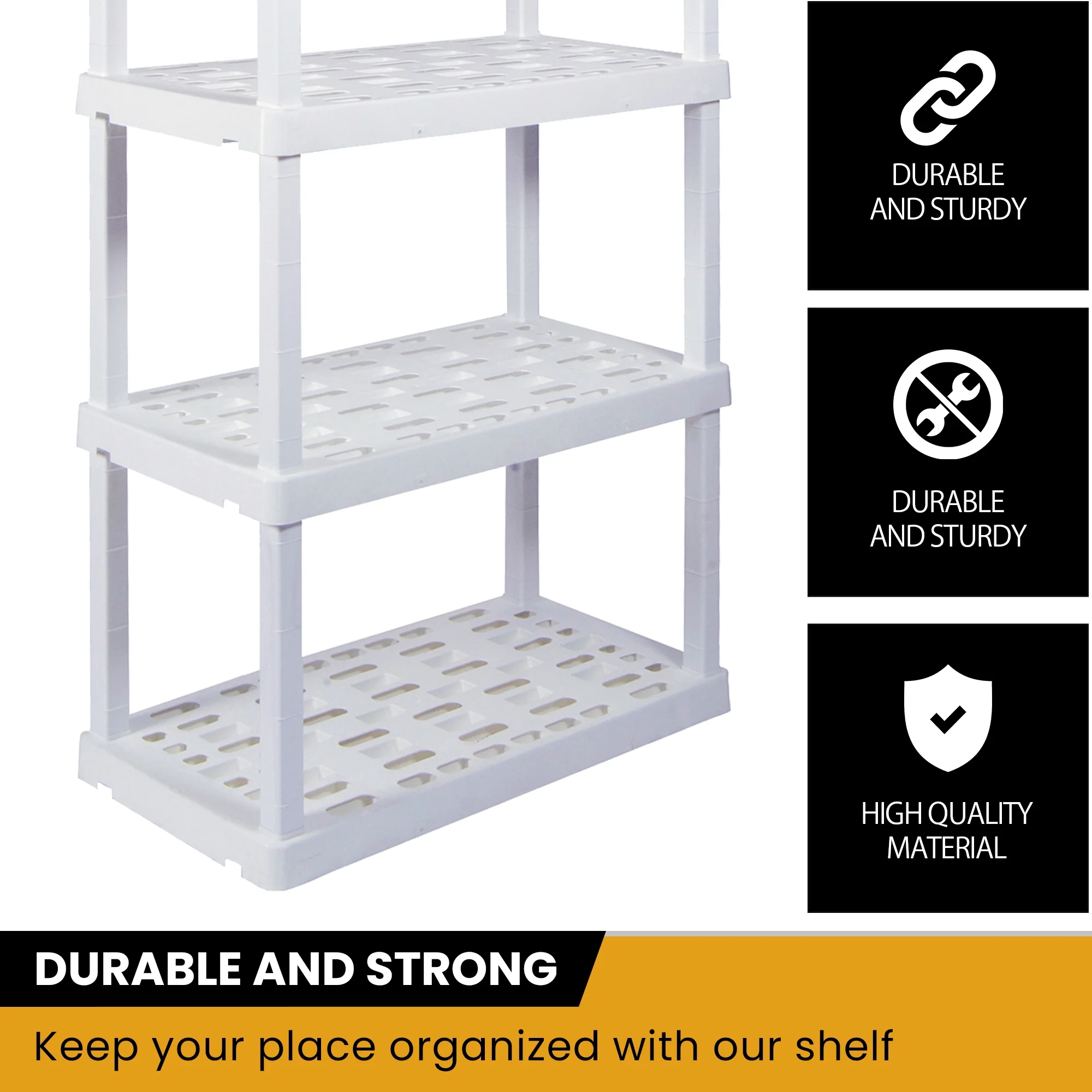 Hyper Tough Plastic Storage Shelves 5-Tier 73.8"H x 36"W x 17.75"D, 2-Pack White, 750 lbs Total Capacity - Image 5