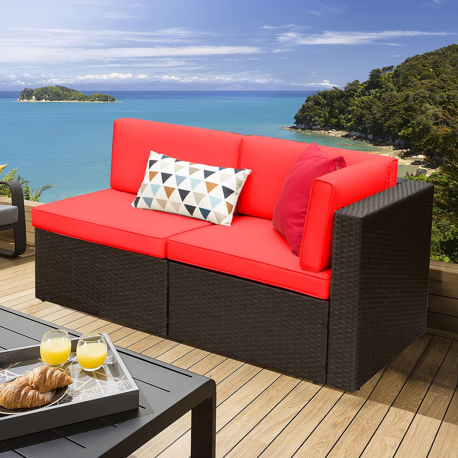 5-Piece All-Weather Patio Furniture Set with Cushions, Outdoor Wicker Conversation Sofa Set for Garden, Deck & Backyard - Image 11