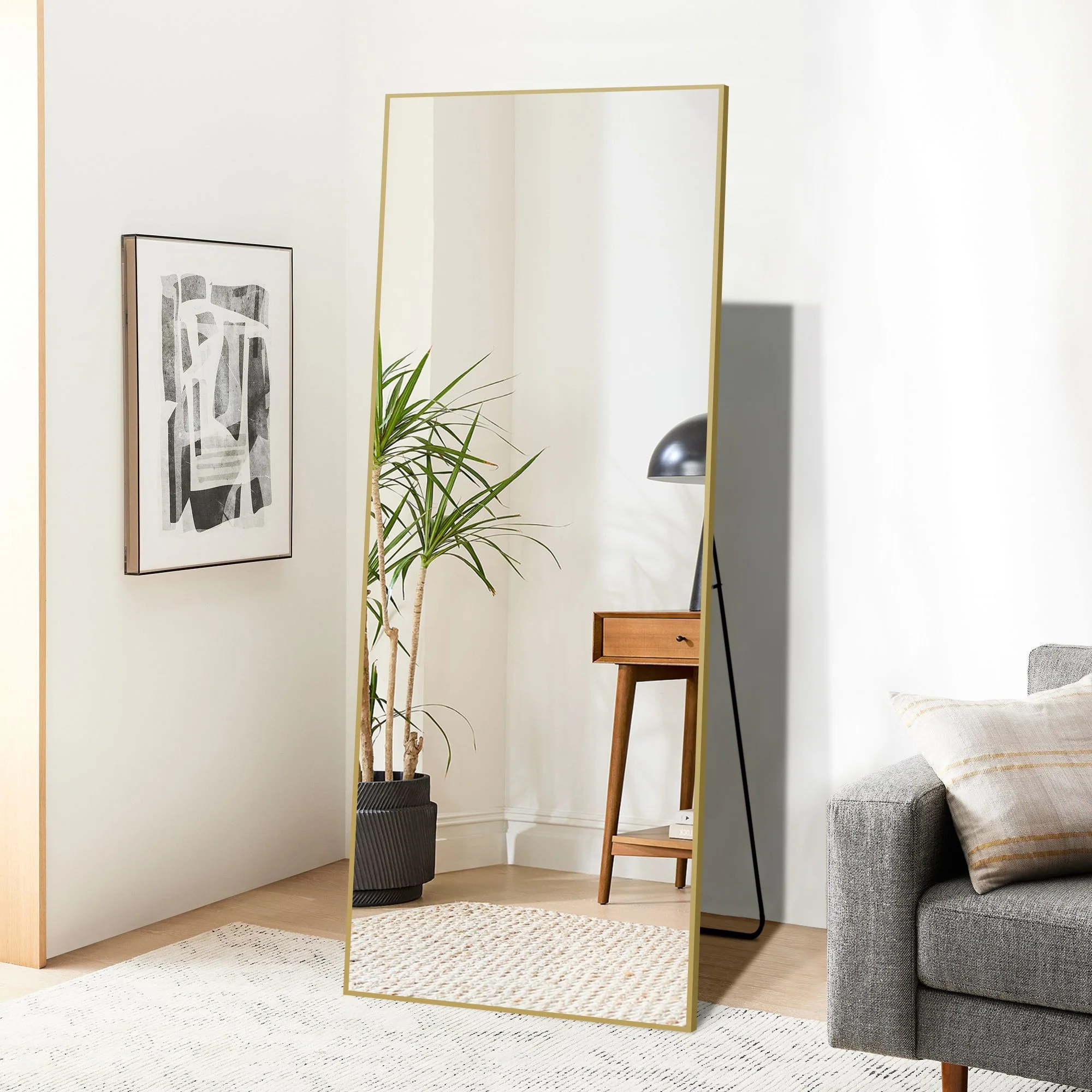 64x21 Full Length Floor Mirror, Large Full Body Aluminum Alloy Frame Standing Mirror with Stand and Wall Mount Option - Image 17