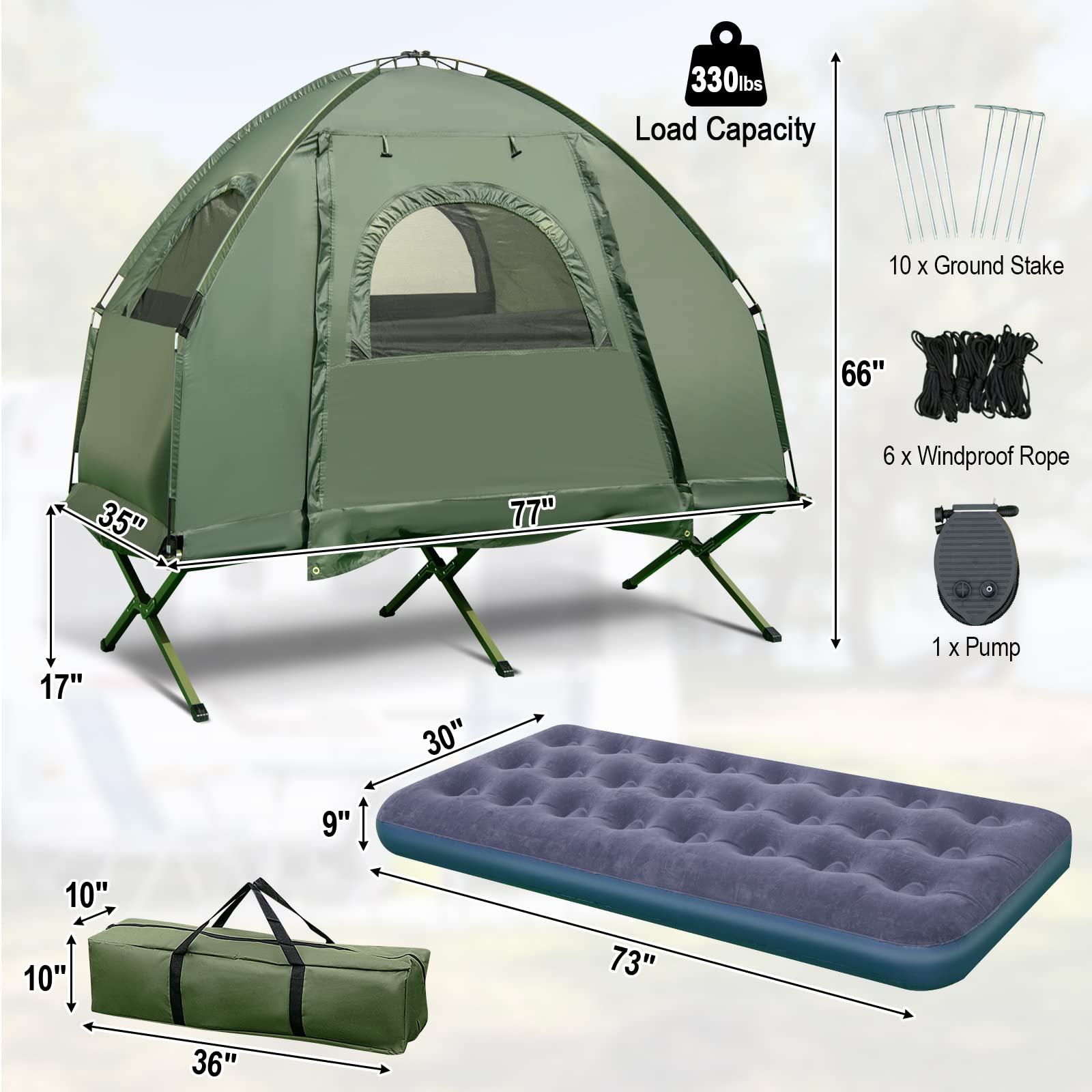 5-in-1 Folding Camping Cot – Tent with Air Mattress, Pillow & Sleeping Bag - Image 2
