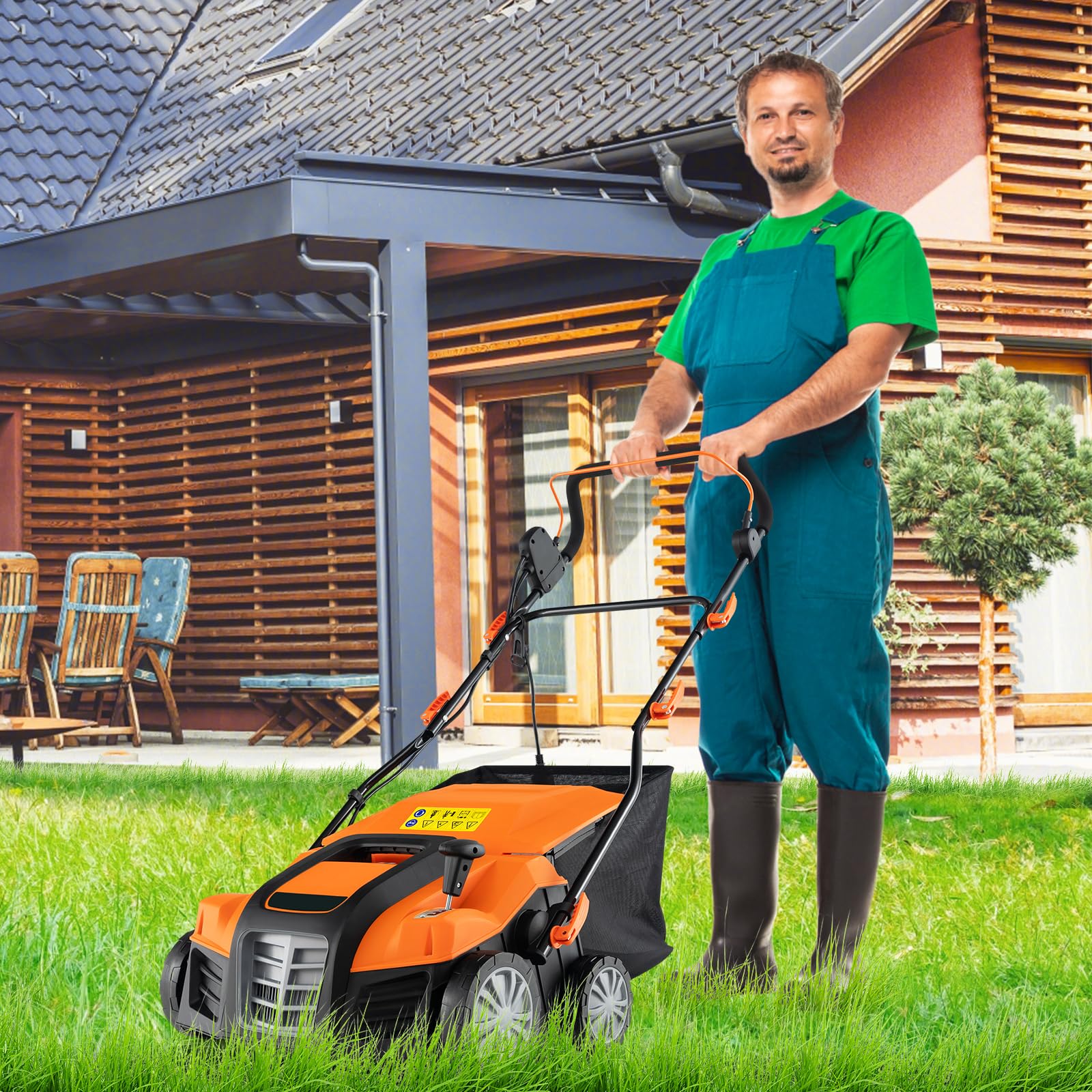 2-in-1 Electric Scarifier and Lawn Dethatcher, 16-Inch 15A Corded Dethatcher with 14.5-Gallon Collection Bag - Image 3