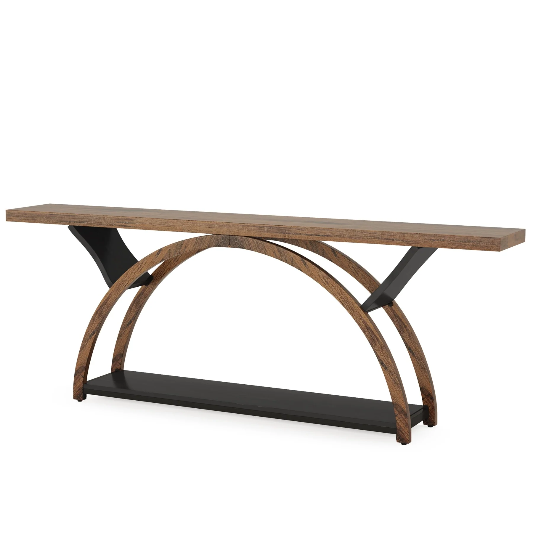 Gray 2-Tier Slim Console Sofa Table, Semi-Circular Metal Frame for Hallway - Image 26