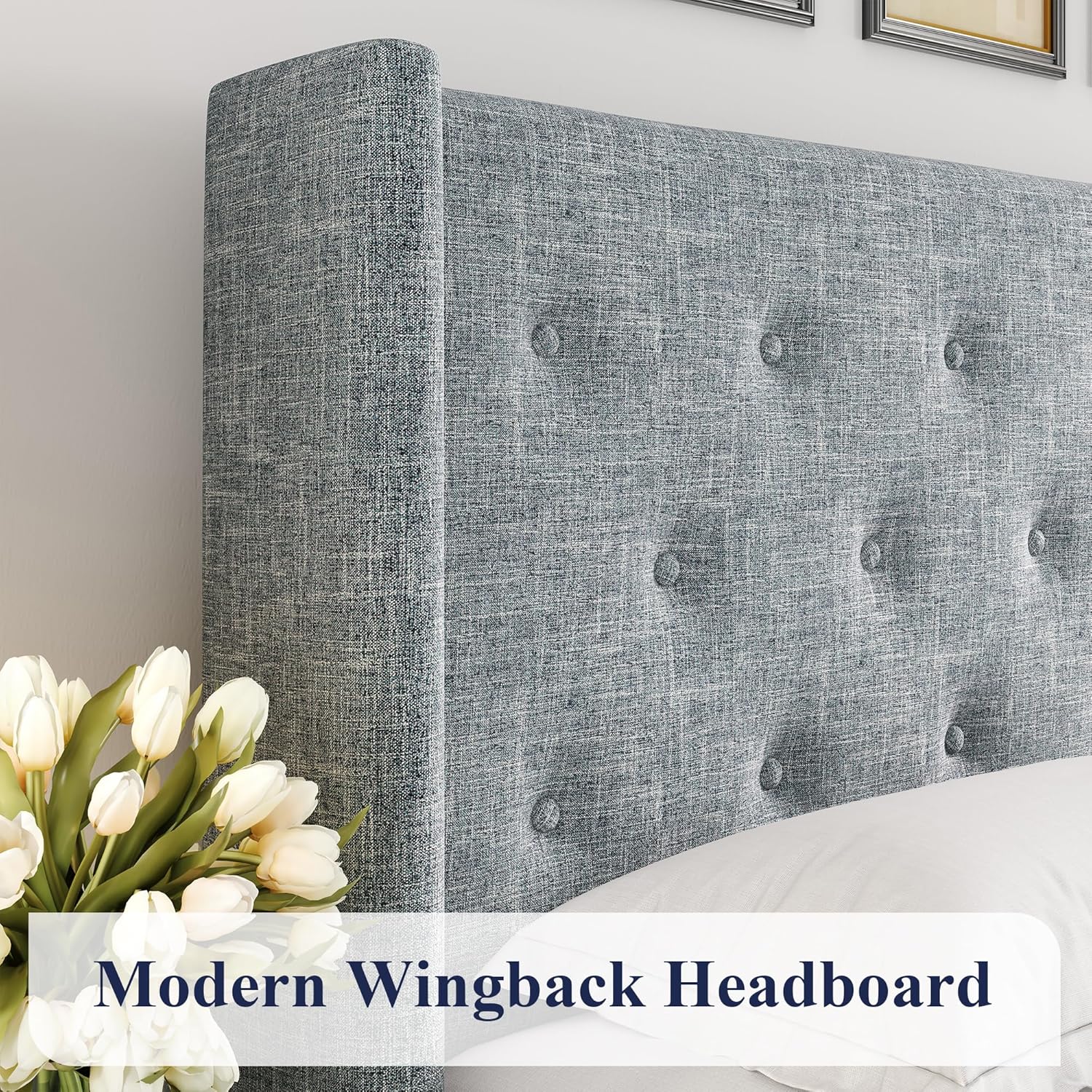 Queen Size Lift Up Storage Bed with Wingback Headboard, Upholstered Platform Bed Frame with Hidden Storage - Image 188