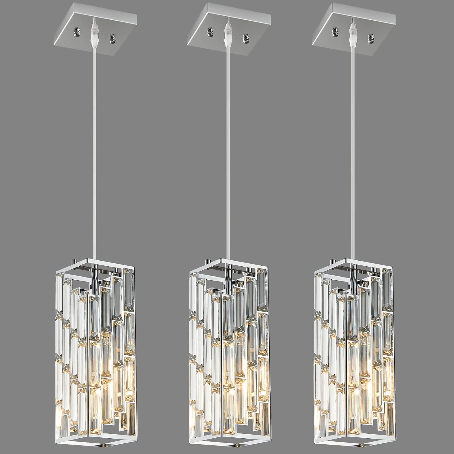 Black Pendant Lighting, Modern Pendant Light, Mini Crystal Chandeliers, Adjustable Pendant Light Fixture for Kitchen Island, Dining Room & Bedroom (3 Pack) - Image 5