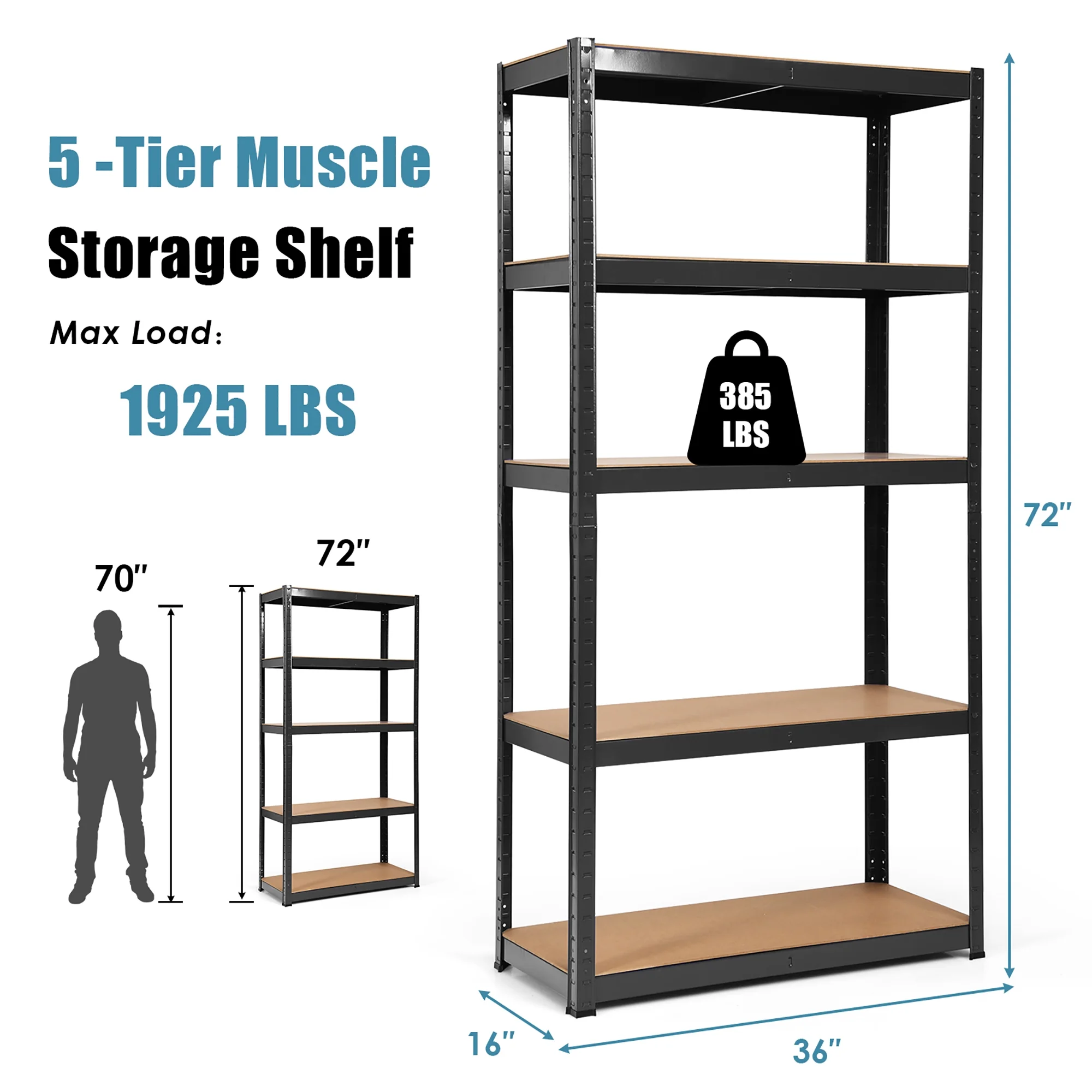Costway 2PCS 72'' Heavy Duty Storage Shelf Steel Metal Garage Rack 5 Level Adjustable Blue - Image 24