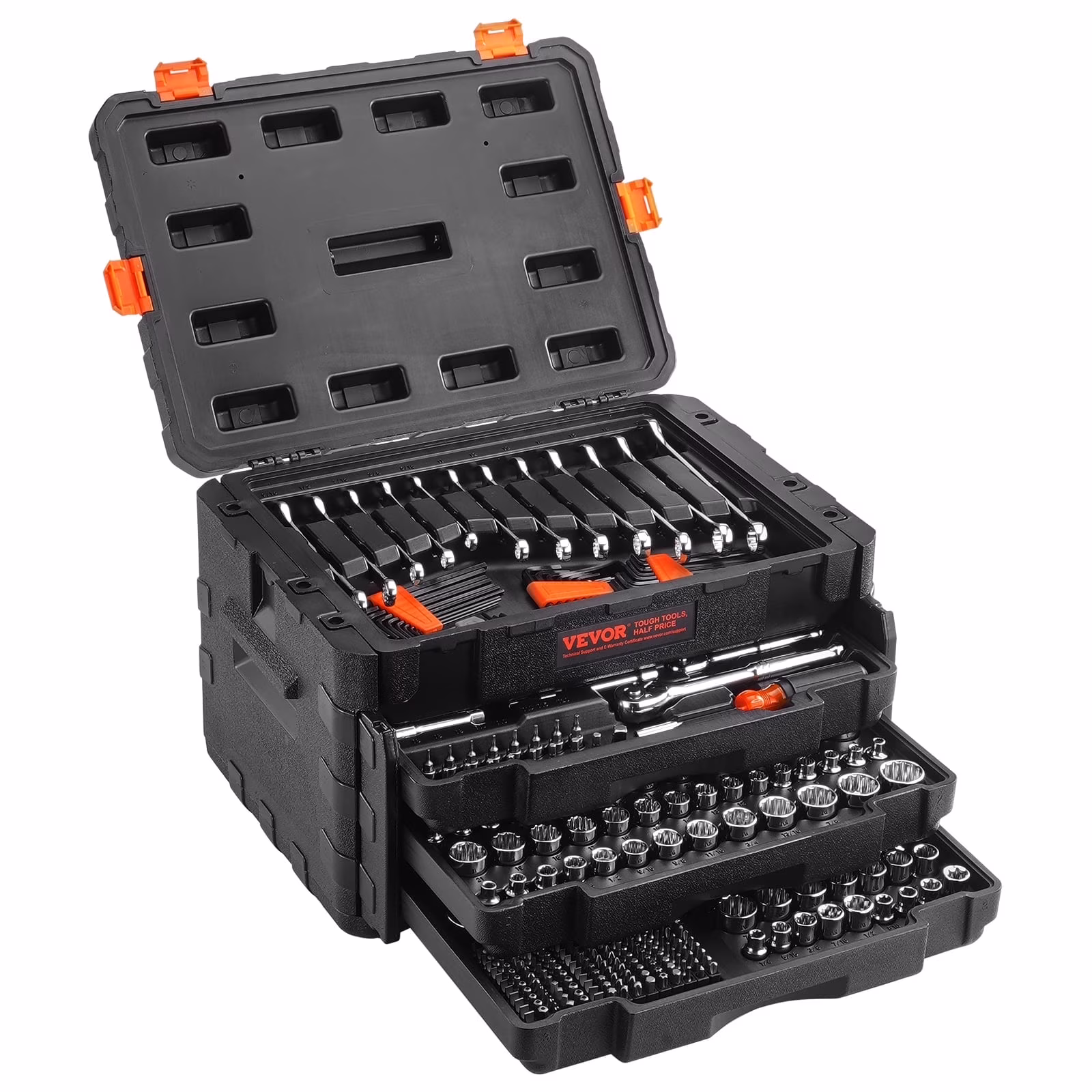 VEVOR Mechanics Tool Set and Socket Set, 1/4" 3/8" 1/2" Drive Deep and Standard Sockets, 450 Pcs SAE and Metric Mechanic Tool Kit with Bits, Hex Wrenches, Combination Wrench,Accessories,Storage Case