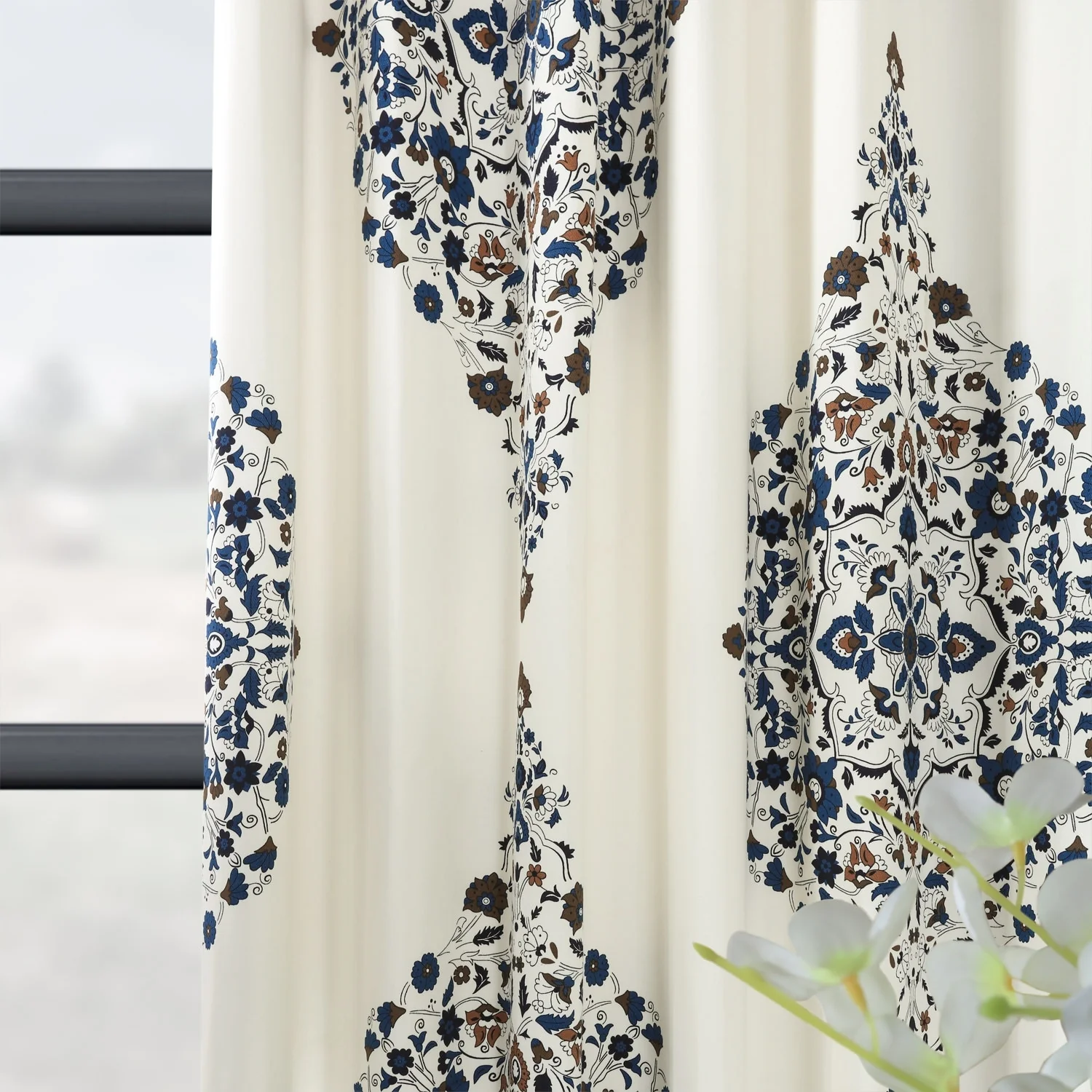 Medallion Damask Printed Cotton Room Darkening Curtain Panel, 1 Piece - Image 14