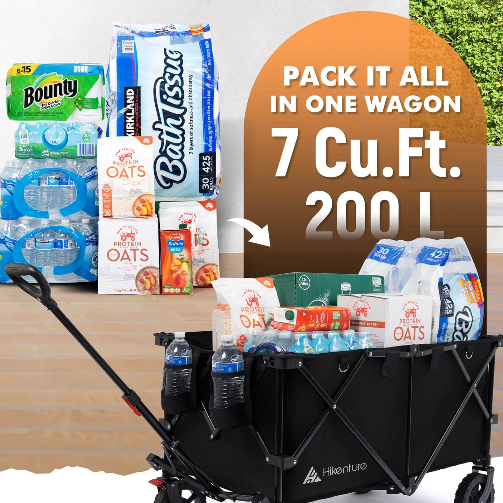 330LBS Heavy Duty Collapsible Wagon Cart, All-Terrain Folding Utility Beach Wagon with Adjustable Handle for Garden, Outdoor, Shopping - Image 2