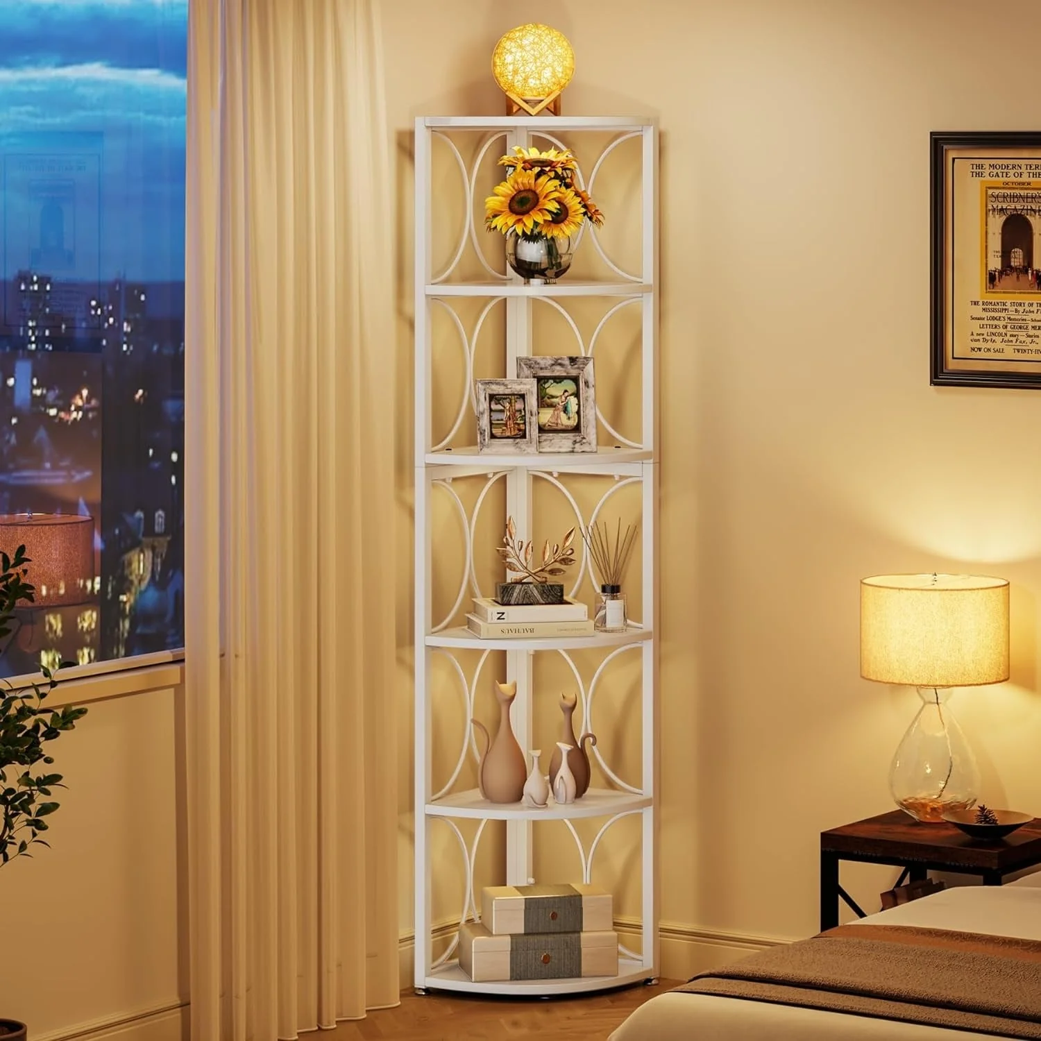 67 Inch Tall Corner Shelf, Freestanding Corner Bookshelf and Storage Shelving Unit - Image 4