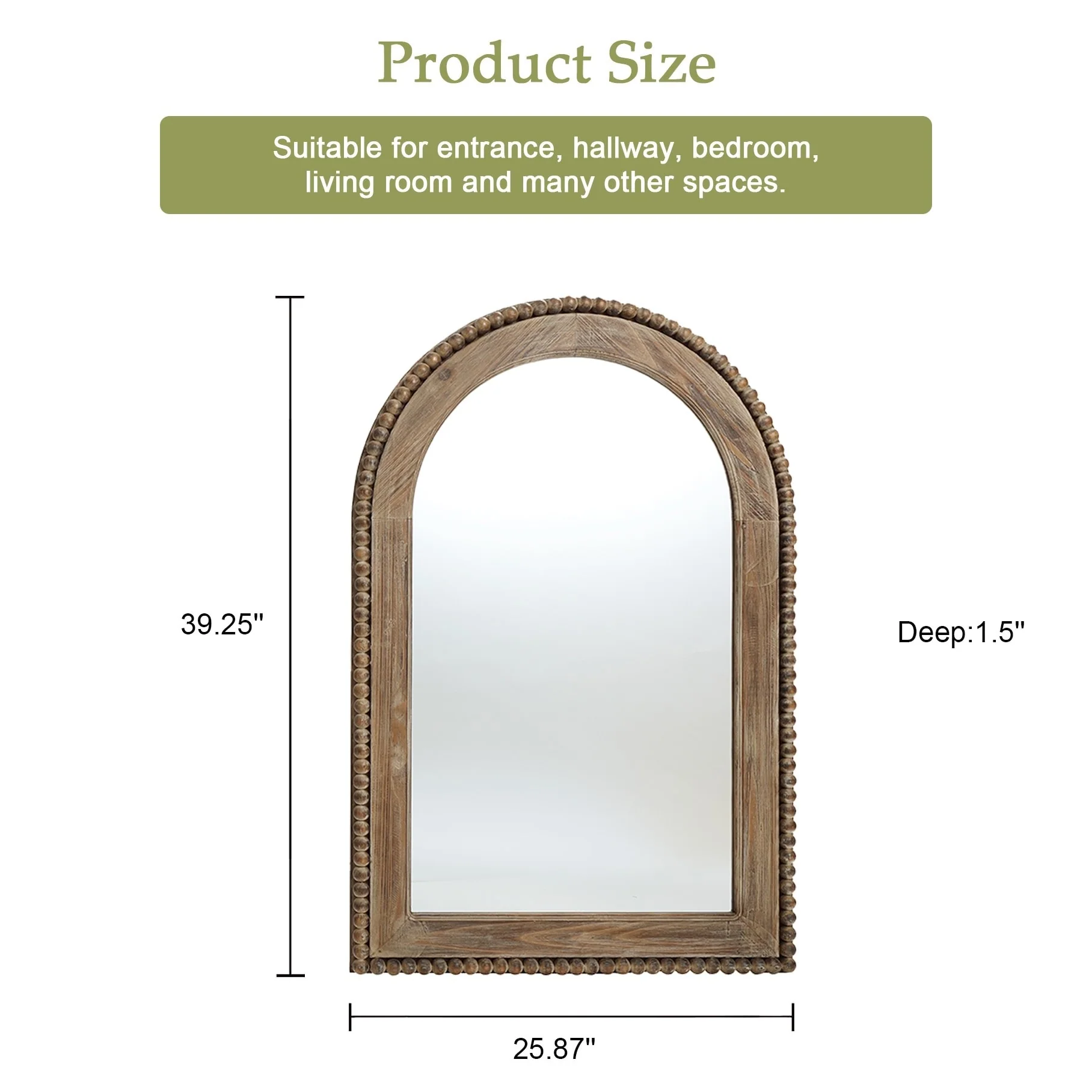Wood Framed Arch Window Wall Mirror, Bathroom Wall Mirror - 39.25 H x 25.87 W x 1.5 D - Image 9
