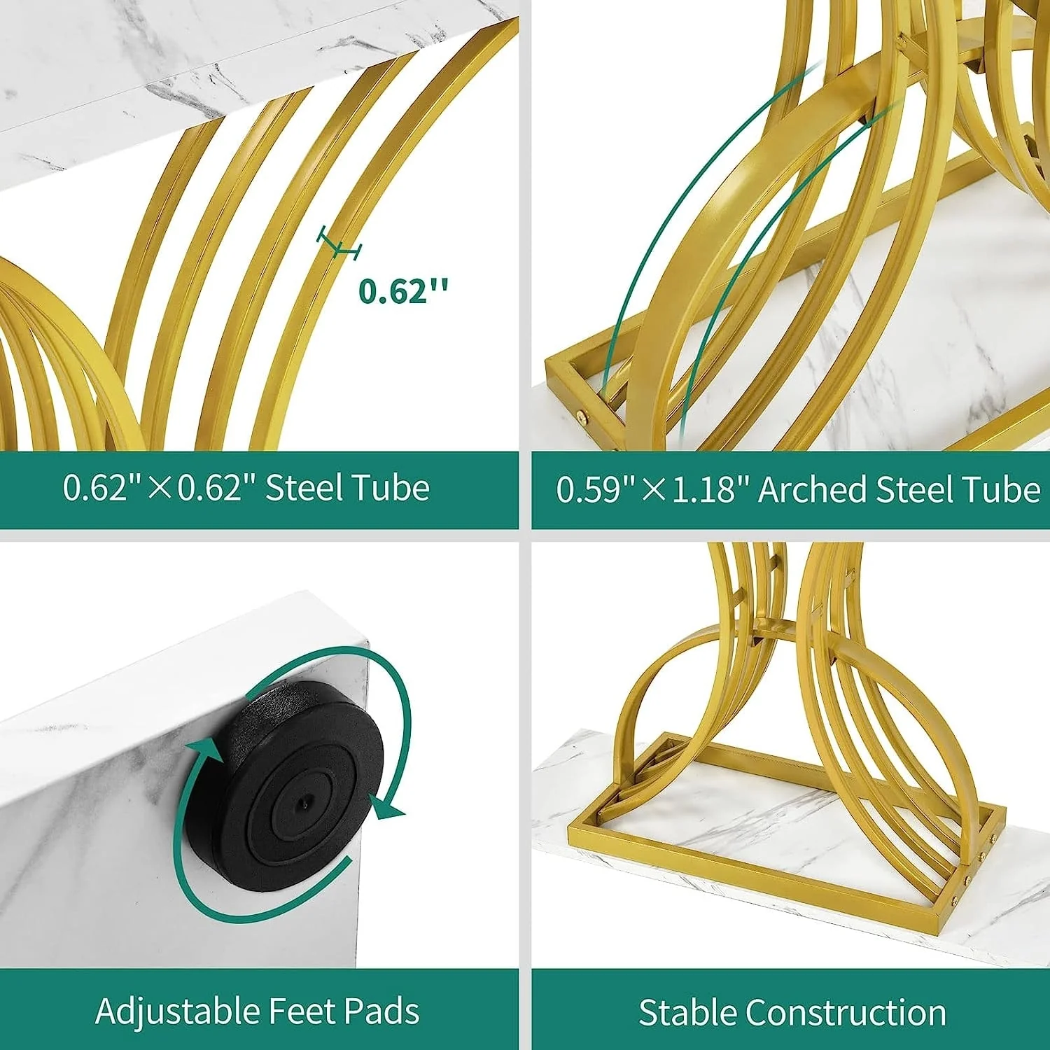 Modern Gold Console Table with Marbled Top, Sofa Table for Entryway and Hallway - Image 12