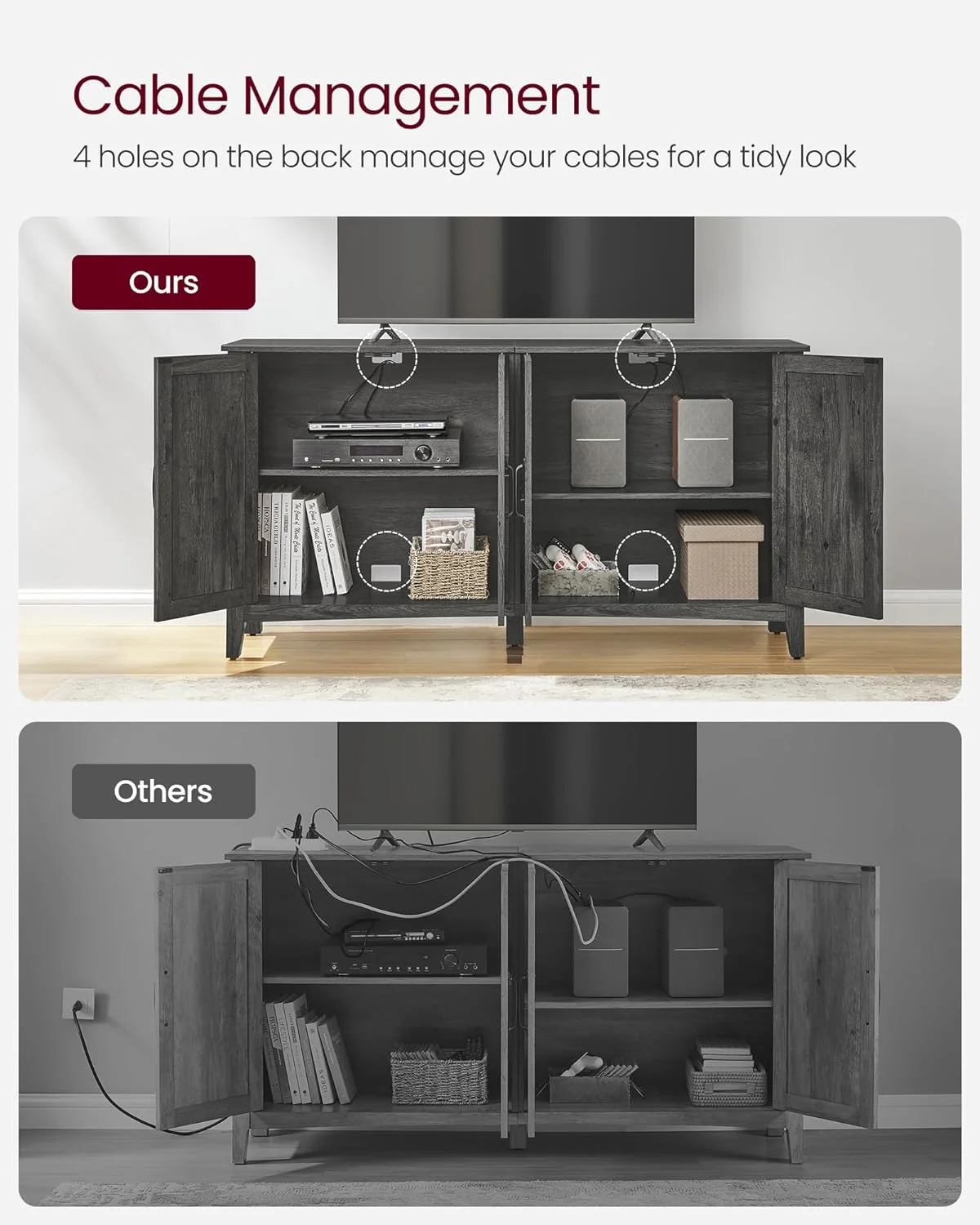 Buffet Cabinet Sideboard Storage Cabinet with Adjustable Shelves for Living Room Rustic Walnut - Image 11
