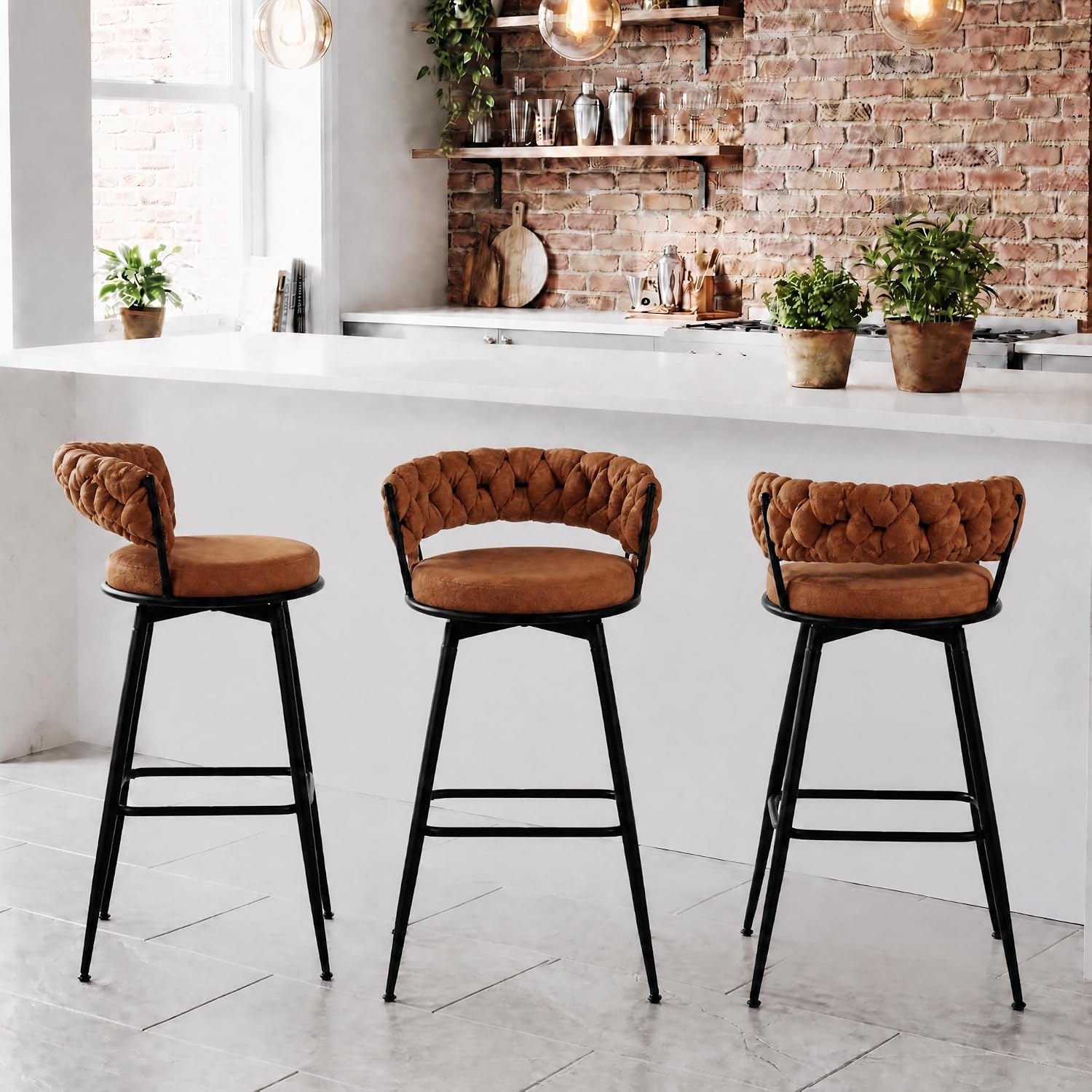 Bar Stools Set of 2 Upholstered Kitchen Counter Height Barstool Grey - Image 6