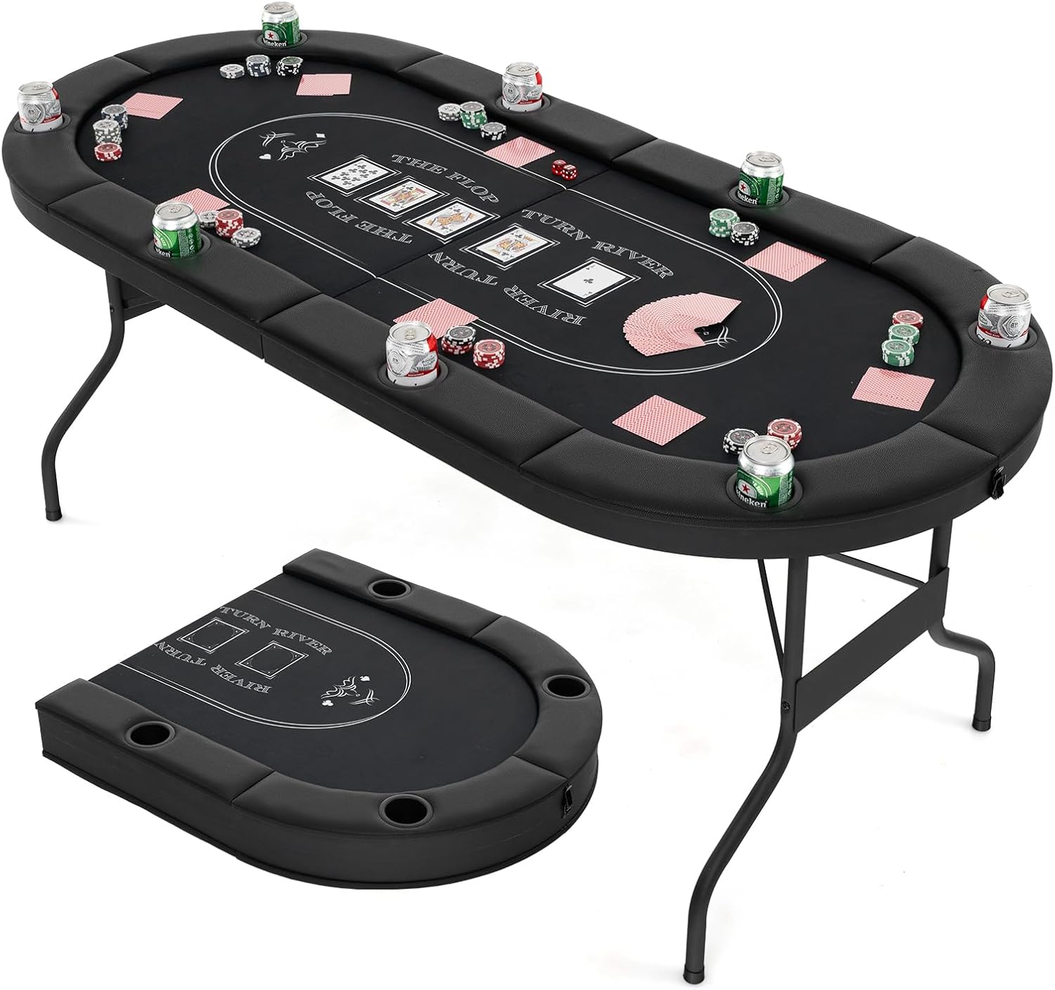 Foldable Poker Table for 8 Players, Card Game Table with Deep Metal Cup Holders - Image 3