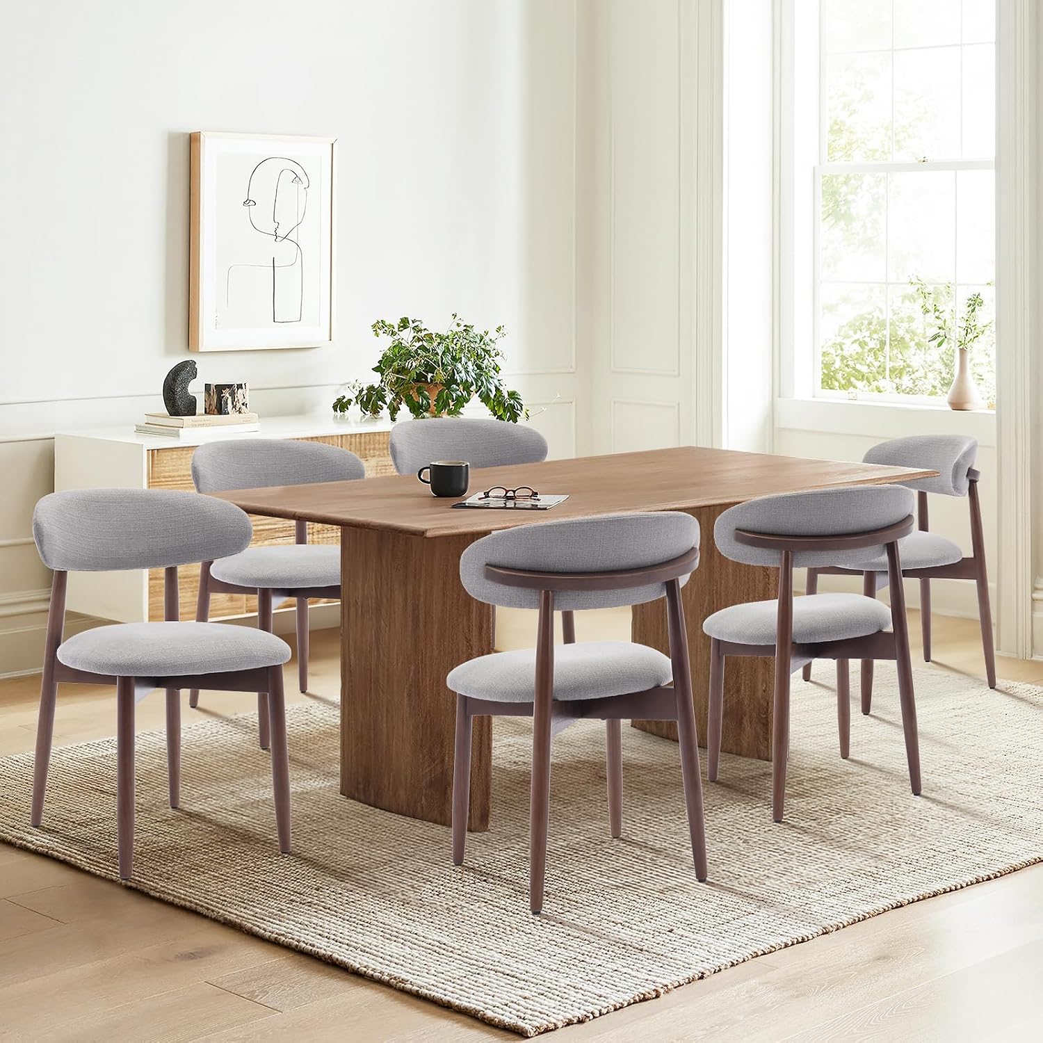 Wooden Dining Chairs Set of 6, Upholstered Kitchen Side Chair, Camel - Image 10