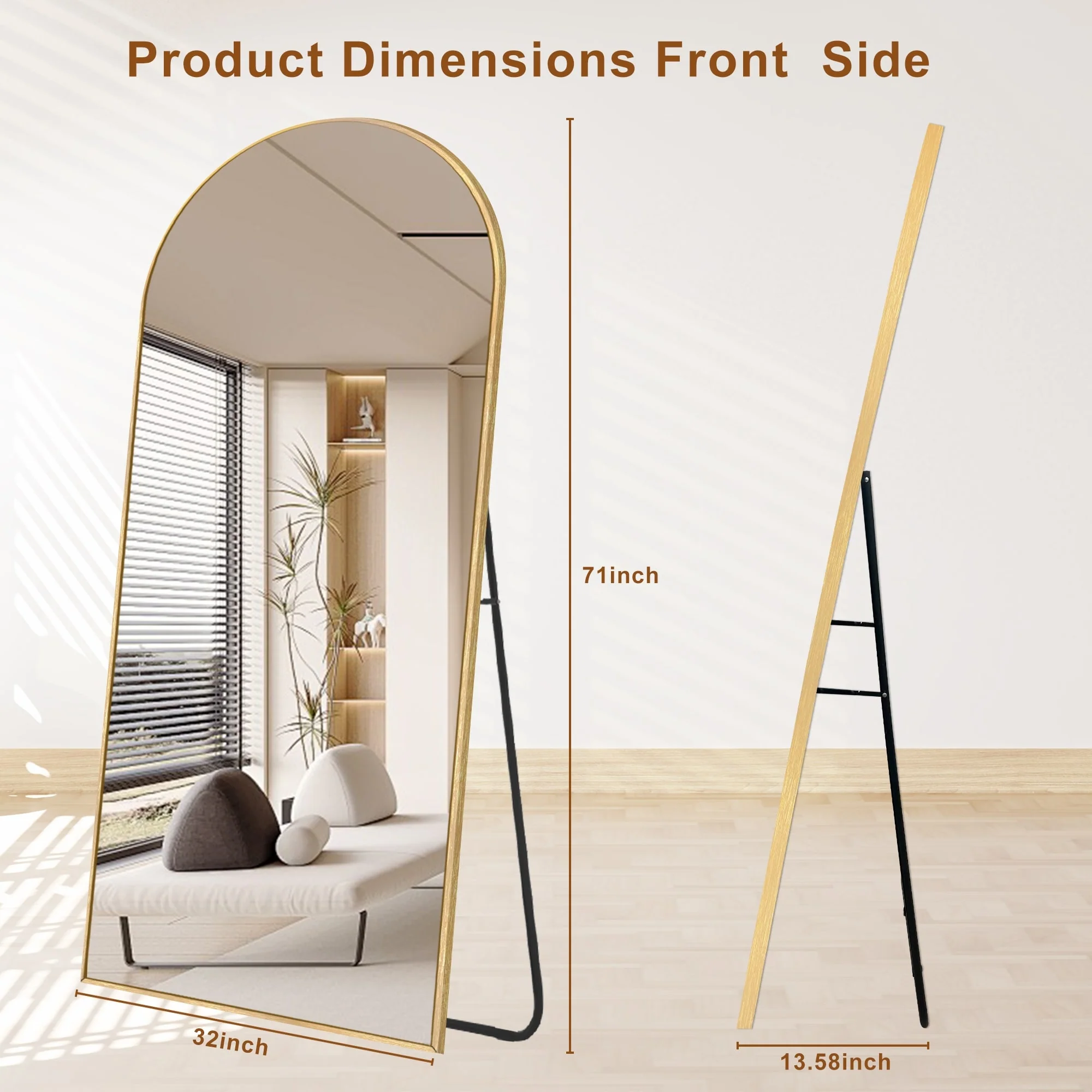Modern Arched Full Length Floor Mirror, Aluminum Alloy Frame Standing Full Body Mirror - Image 68