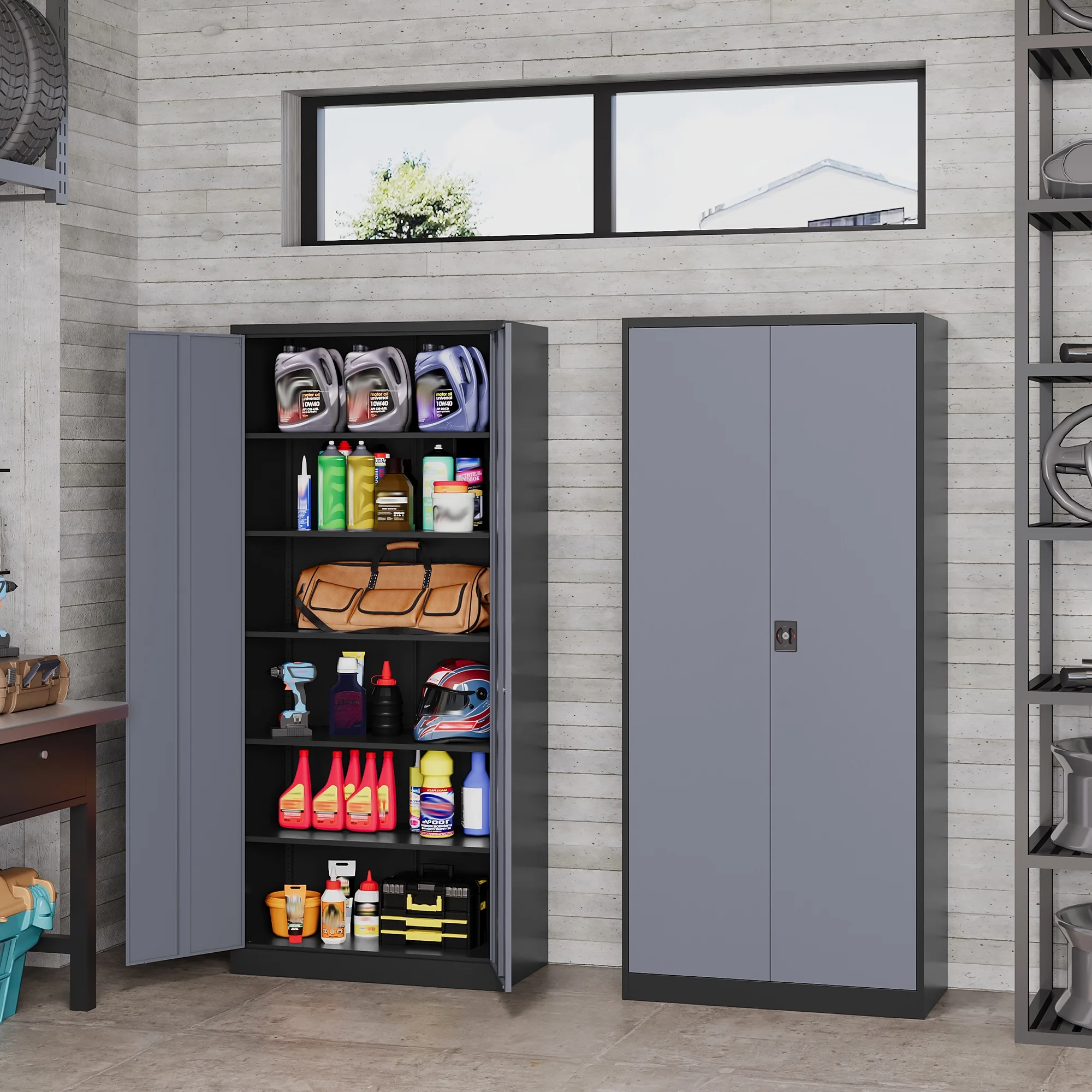 AUHUP Metal Storage Cabinet with Wheels, 73" Rolling Garage Storage Cabinets with 4 Adjustable Shelves & Locking Doors,Black Tool Cabinet for Garage,Home,Warehouse,Workshop - Image 14