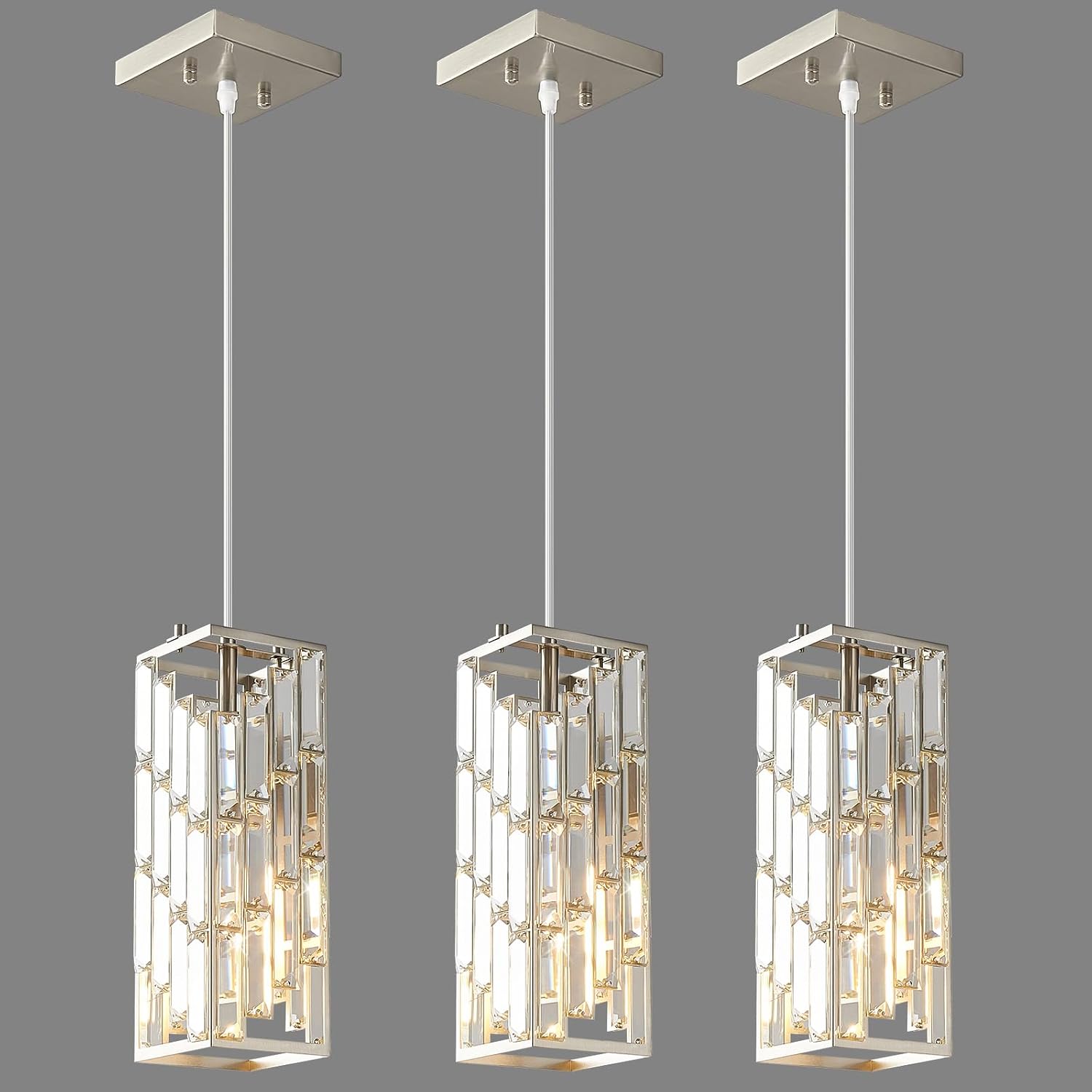 Black Pendant Lighting, Modern Pendant Light, Mini Crystal Chandeliers, Adjustable Pendant Light Fixture for Kitchen Island, Dining Room & Bedroom (3 Pack) - Image 18