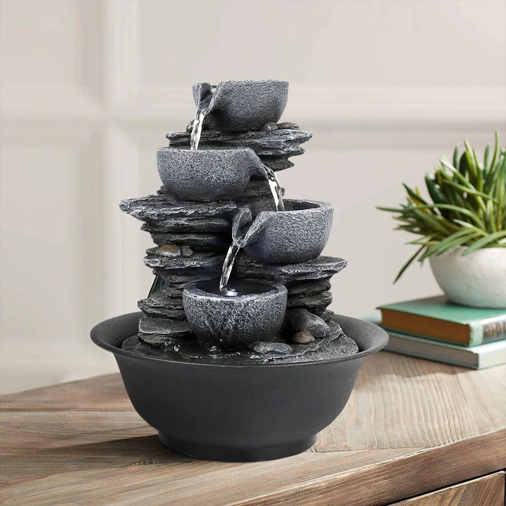 4-Tier Indoor Water Fountain, Relaxing Waterfall Feature for Home, Living Room and Bedroom Decor
