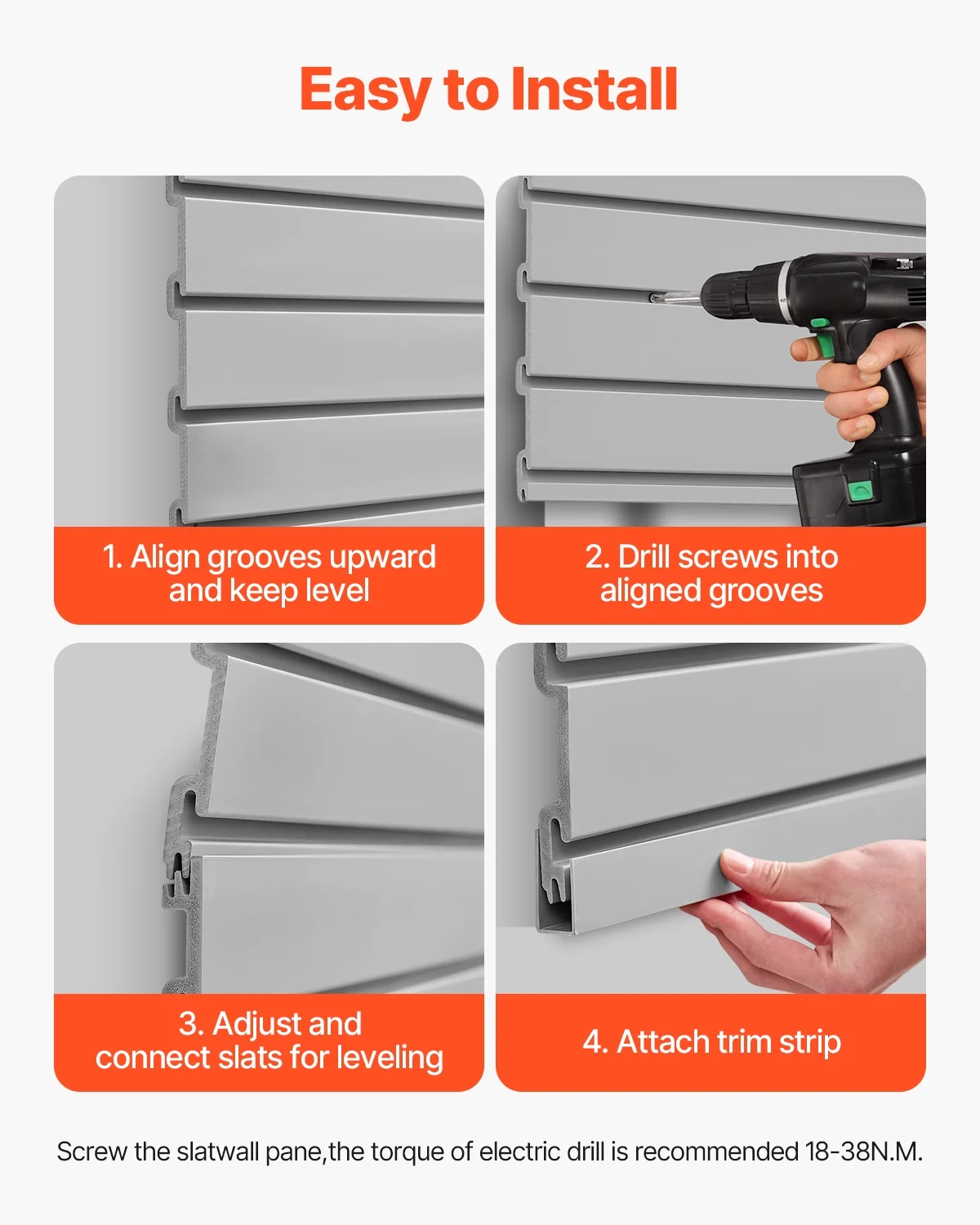 VEVOR Slat Wall Paneling,8 x 4 ft, PVC Garage Slatwall with Modular Design,Grey Slat Wall Easy-to-Install Adjustable Slatwall Panel with Coupling Structure & DIY Cutting,Fits for Storage & Display - Image 6