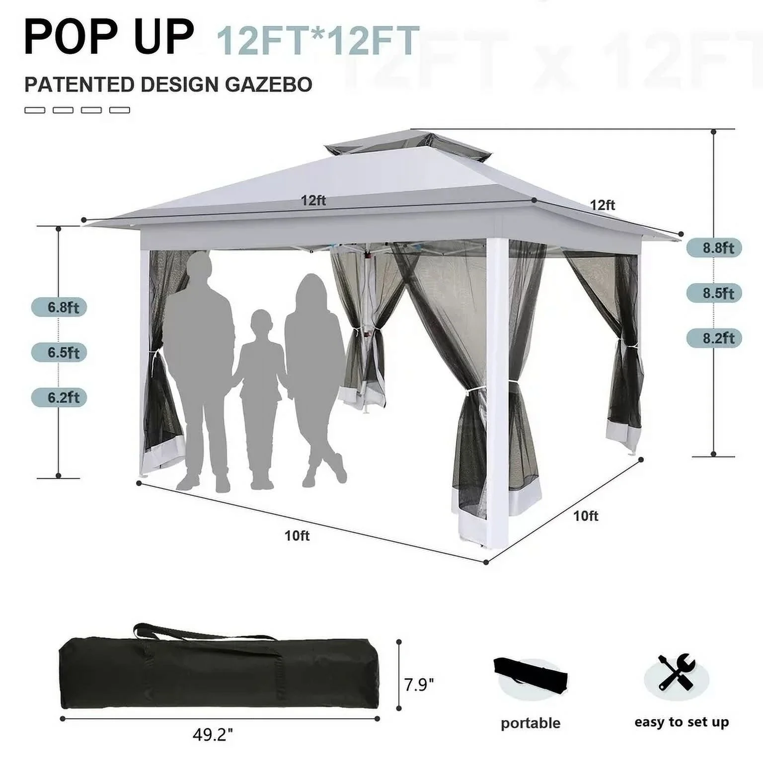 COBIZI 11x11 Pop up Gazebo Outdoor Canopy Gazebo Patio Gazebo with Mosquito Netting Canopy Shelter with 121 Square feet of Shade for Poolside, Garden, Party and Backyard, Khaki - Image 19