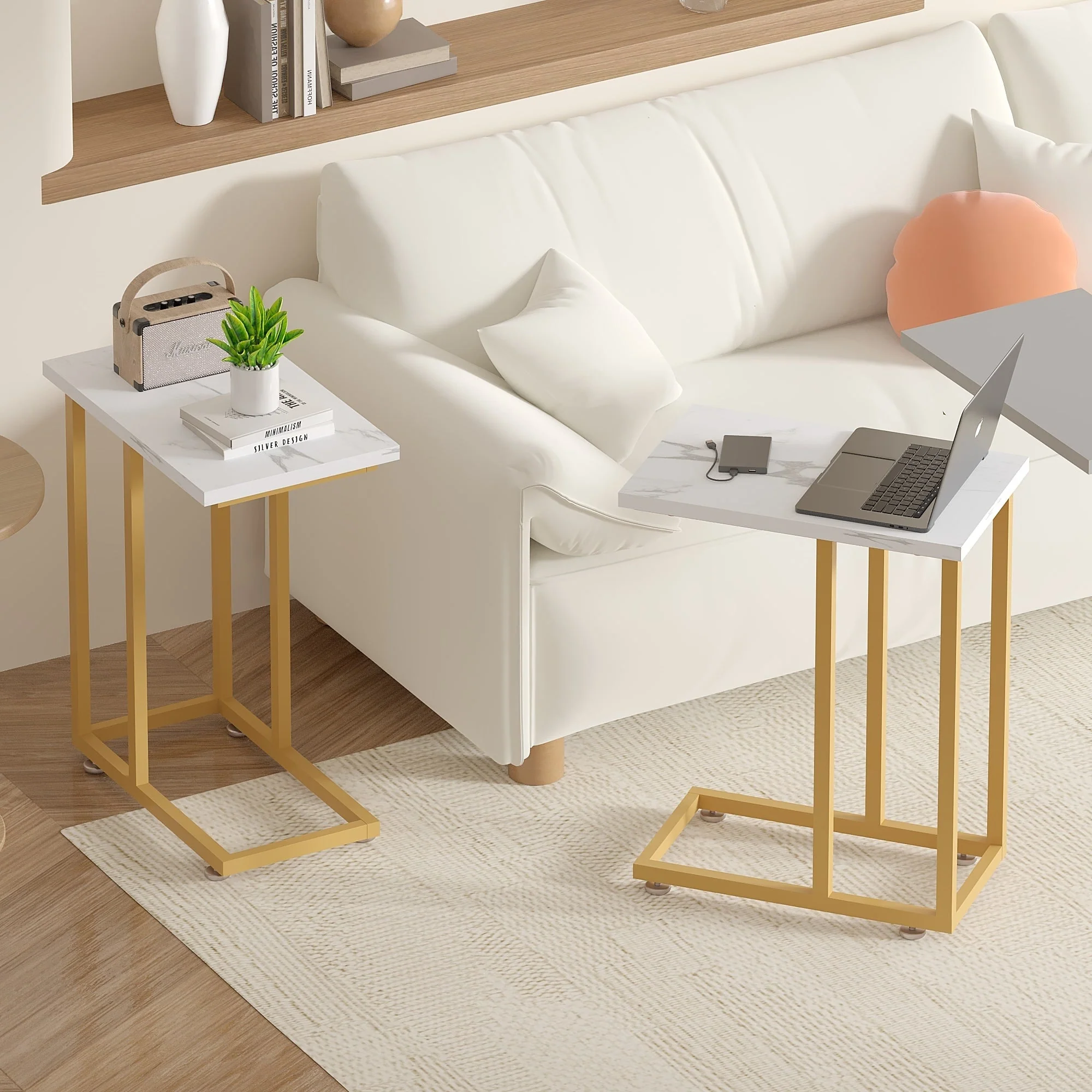 Set of 2 C-Shaped Sofa Side Tables, Small End Tables for Living Room, Bedside and TV Tray - Image 26