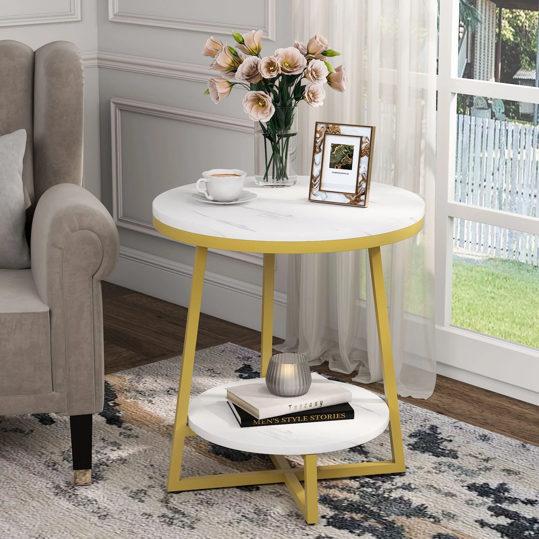 Industrial Round End Table, Small Side Table and Accent Coffee Table for Living Room and Bedroom - Image 16