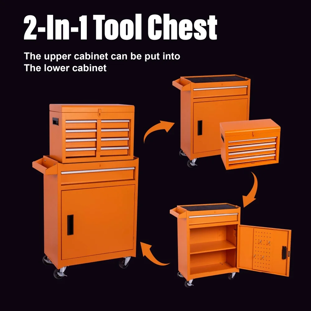 5-Drawer Rolling Tool Chest, 2 in 1 Detachable Tool Box with Lockable Wheels, Adjustable Shelf, and Liner for Garage and Workshop Storage (Yellow) - Image 10