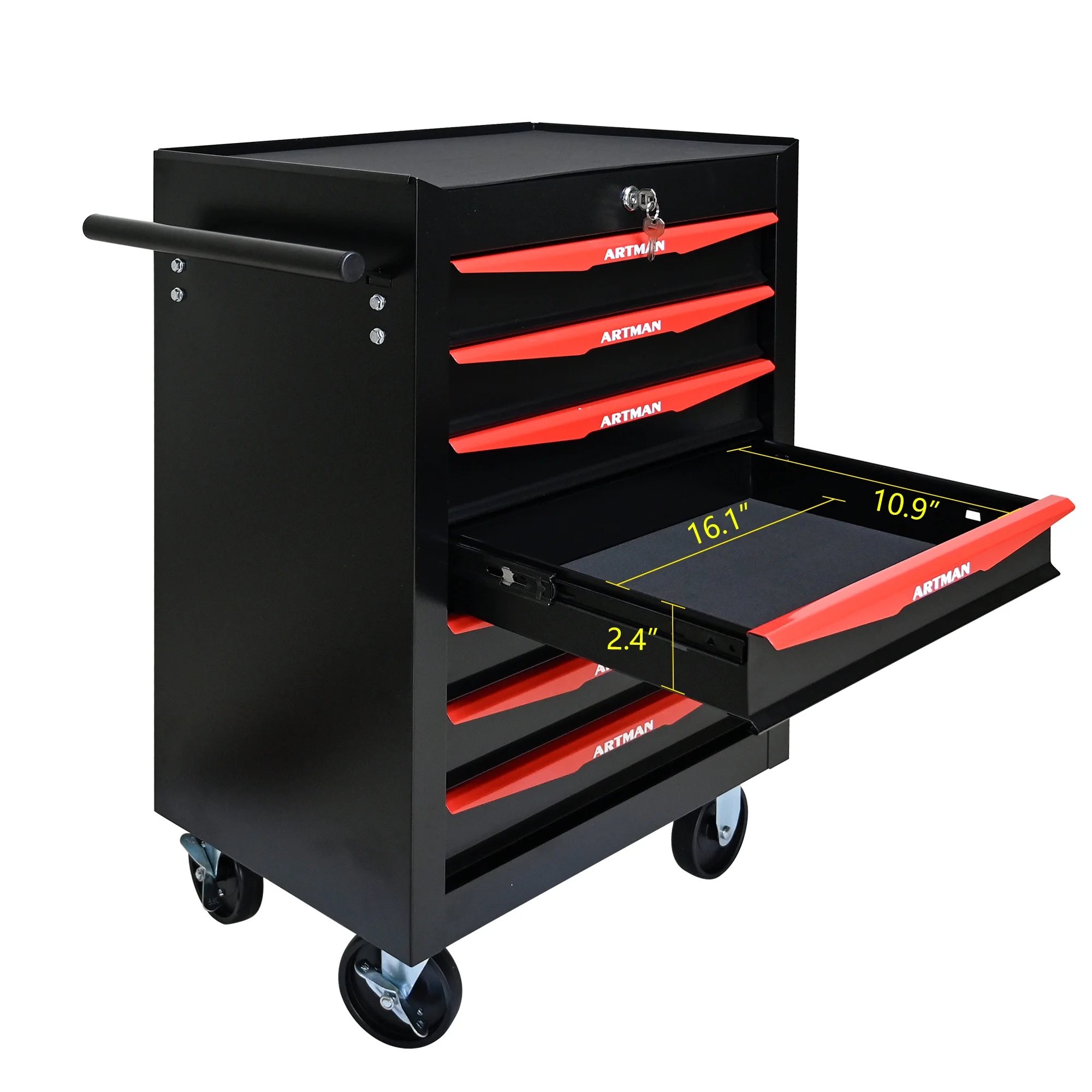 Tool Cabinets Rolling Metal Tool Chest with 7 Drawers, 20" 7-Drawer Tool Chest Cabinet with Ball Bearing Drawer Slides, Steel Tool Storage Box Organizer -BLACK&RED,Garage Tool Cabinets - Image 8