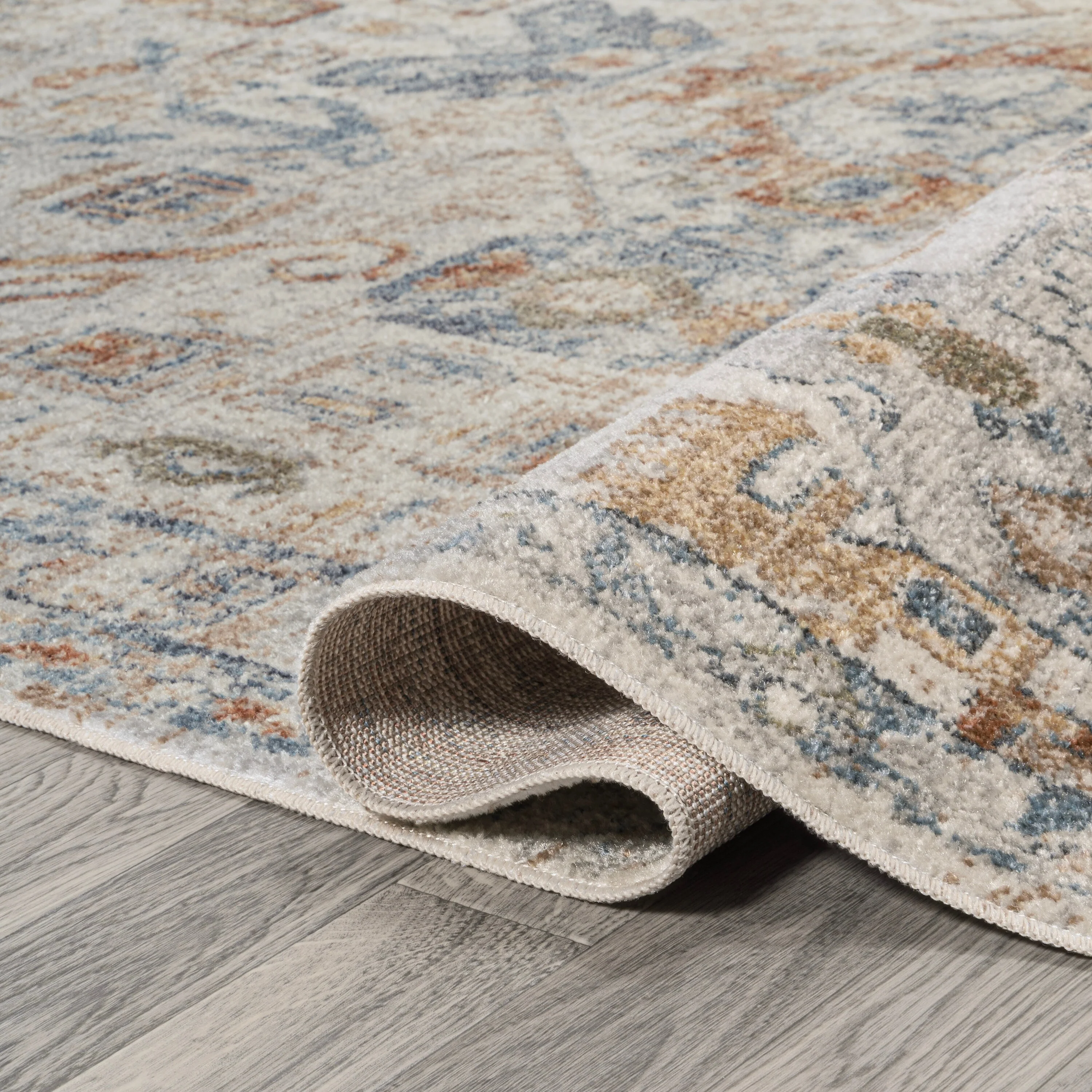 Bohemian Medallion Low-Pile Machine-Washable Area Rug, Cream and Terra - Image 61