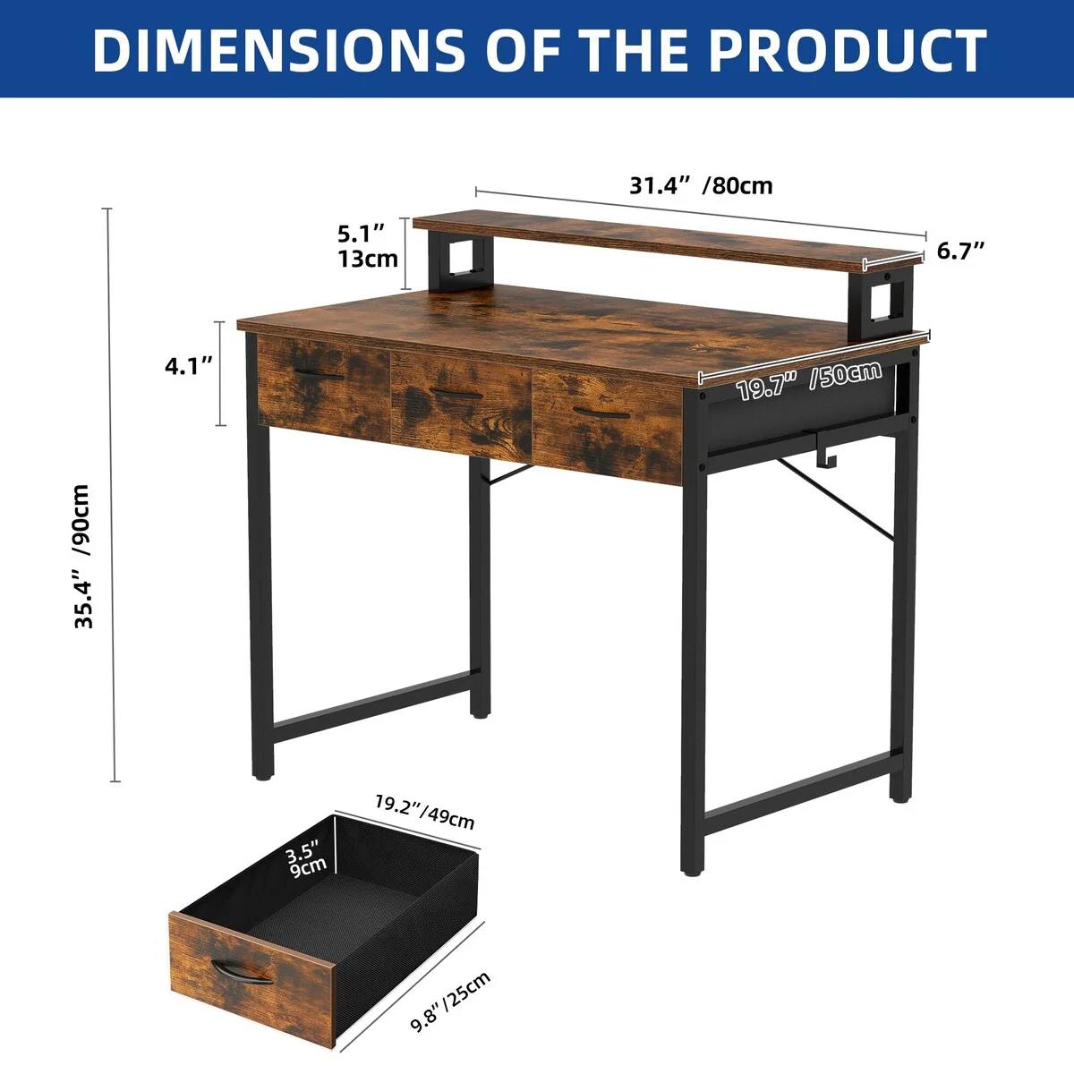 Small Computer Desk with Fabric Drawers and Monitor Stand, Compact Home Office Workstation for Small Spaces - Image 19