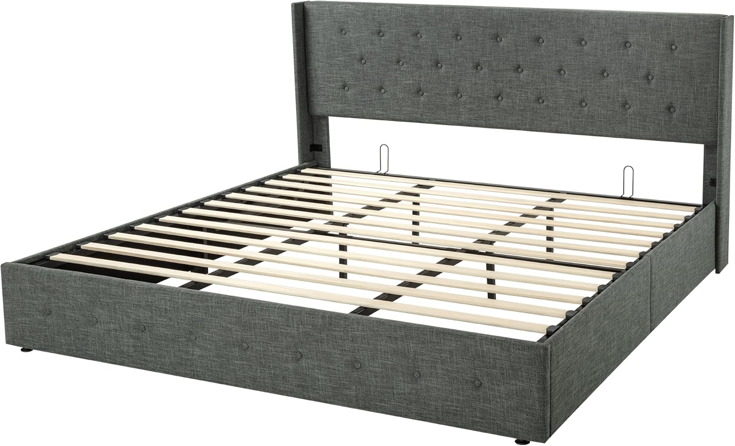 Queen Size Lift Up Storage Bed with Wingback Headboard, Upholstered Platform Bed Frame with Hidden Storage - Image 78