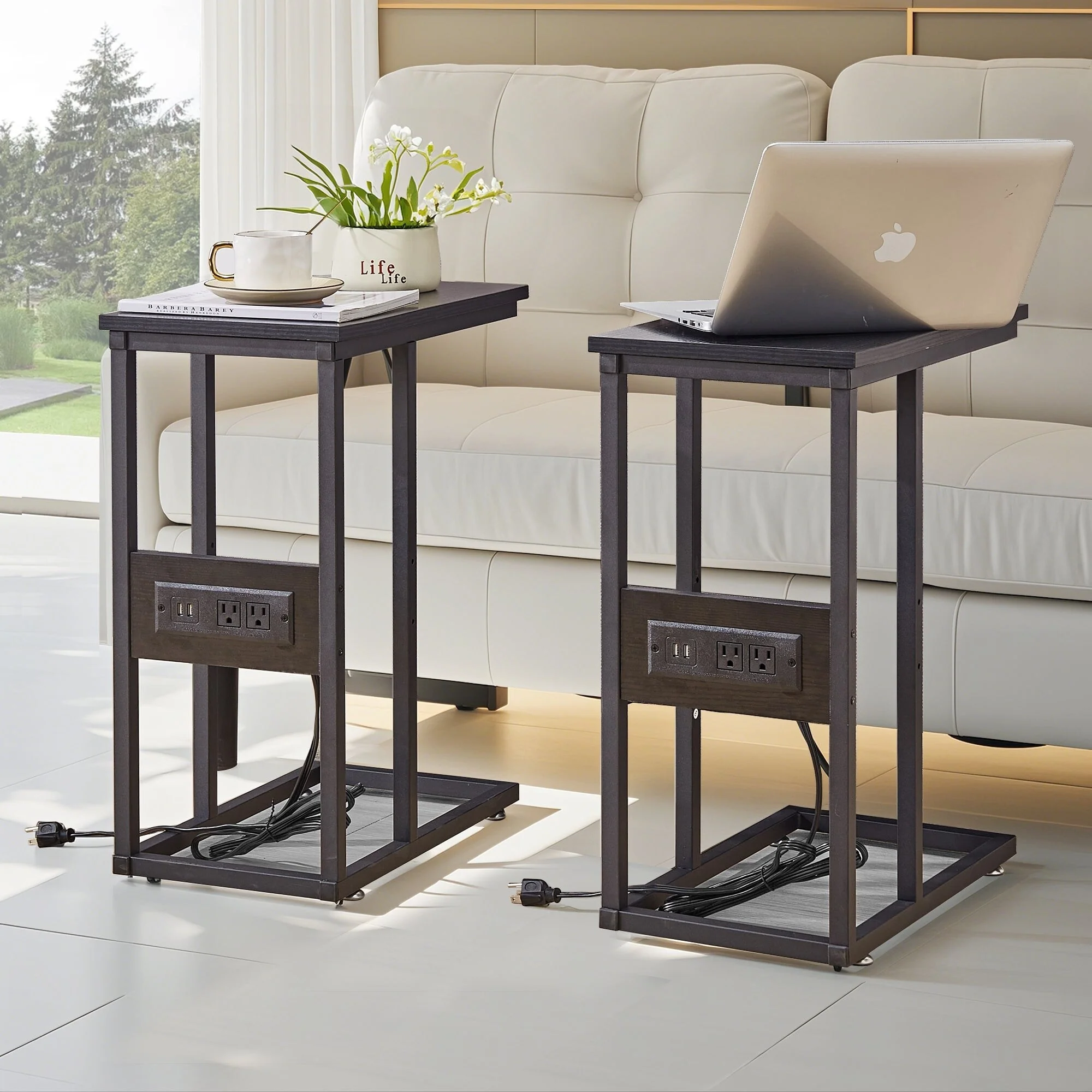 Set of 2 C-Shaped Sofa Side Tables, Small End Tables for Living Room, Bedside and TV Tray - Image 12