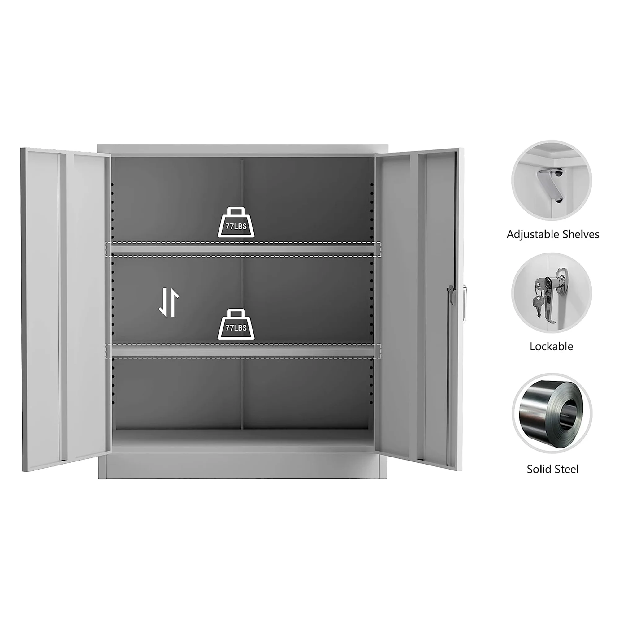 Aobabo 72 Inch Locking Storage Cabinet w/ Adjustable Shelves, Gray - Image 30