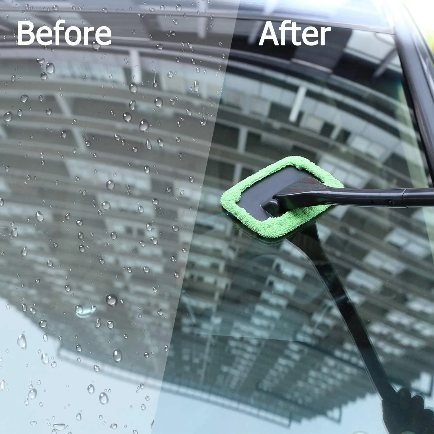 Windshield Cleaner, Microfiber Car Windshield Cleaning Tool and Washable Microfiber Pads and Extendable Handle Auto Inside Glass Wiper Kit - Image 3