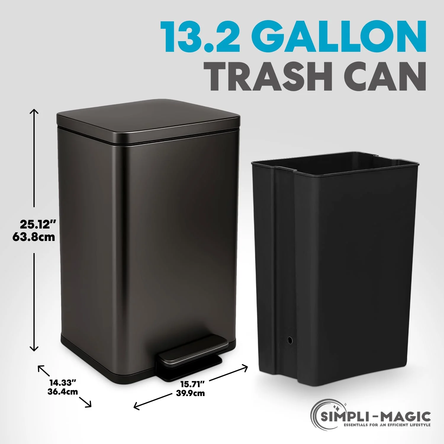 13.2 Gallon Step Trash Can, Hands-Free Kitchen Garbage Bin with Odor Control - Image 3