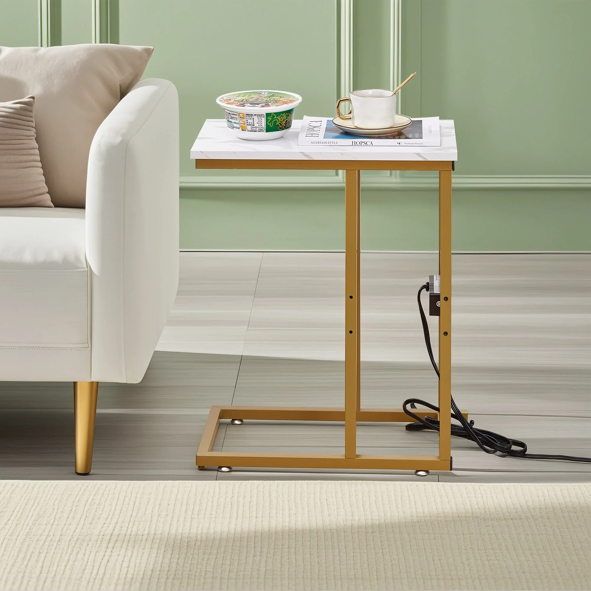 Set of 2 C-Shaped Sofa Side Tables, Small End Tables for Living Room, Bedside and TV Tray - Image 53