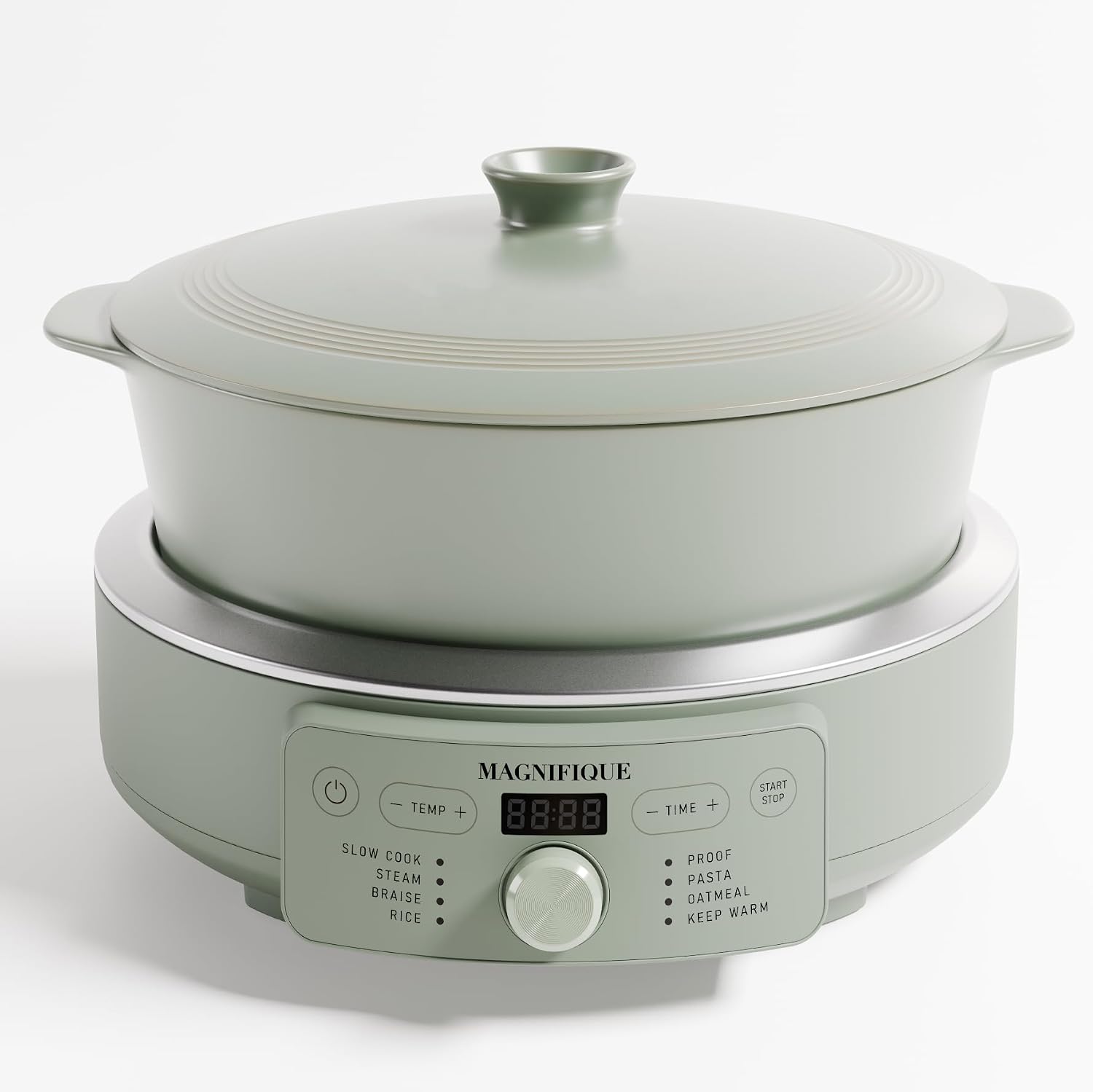 4.5 Quart Slow Cooker, 8-in-1 Casserole Programmable Round Multi-Cooker, Non-Toxic Clay pot Slow Cooker for Rice, Pasta, Steam & Proof, Oven Safe Pot to 500°F, Brown