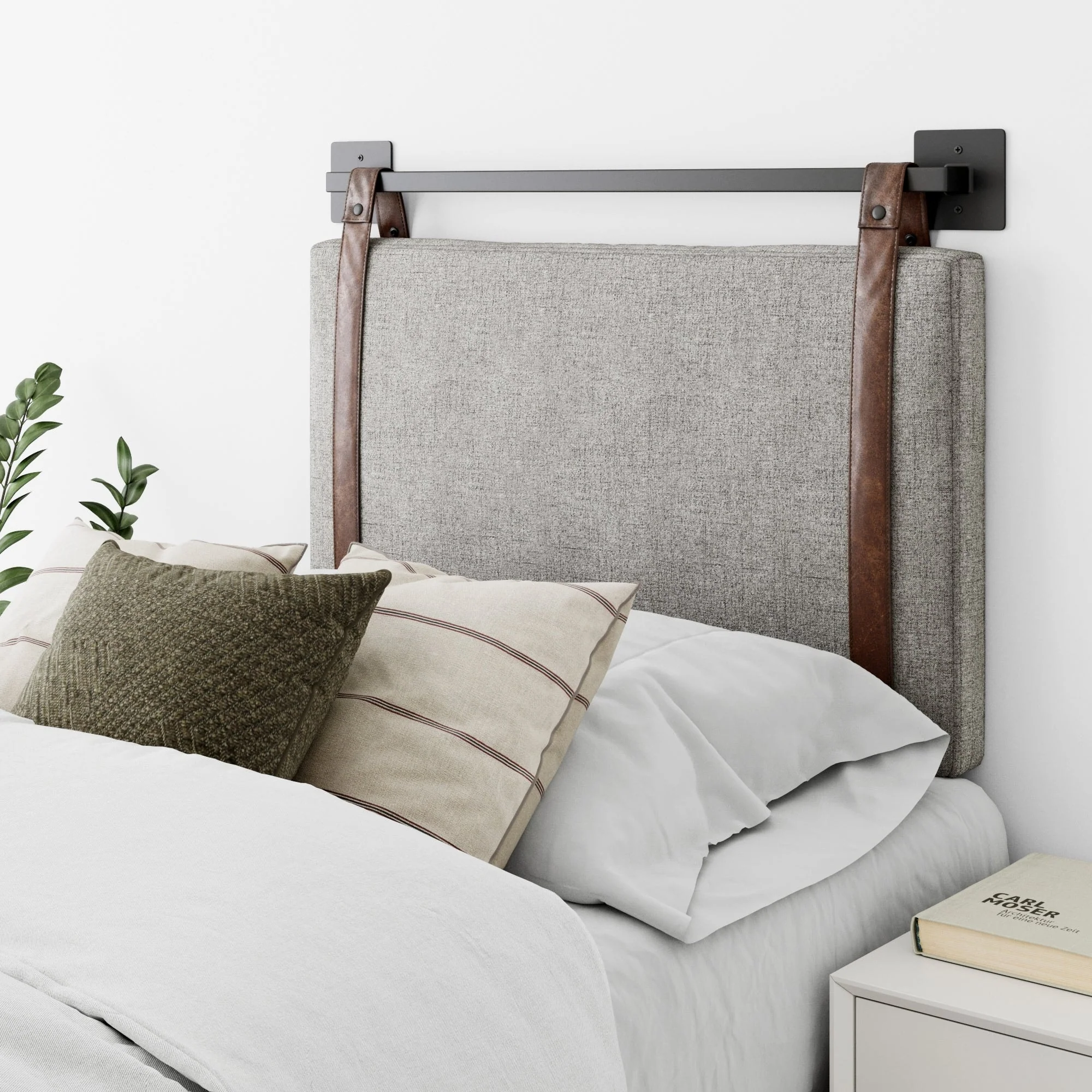 Wall Mount Upholstered Headboard with Metal Rail - Modern Bedroom Headboard - Image 4