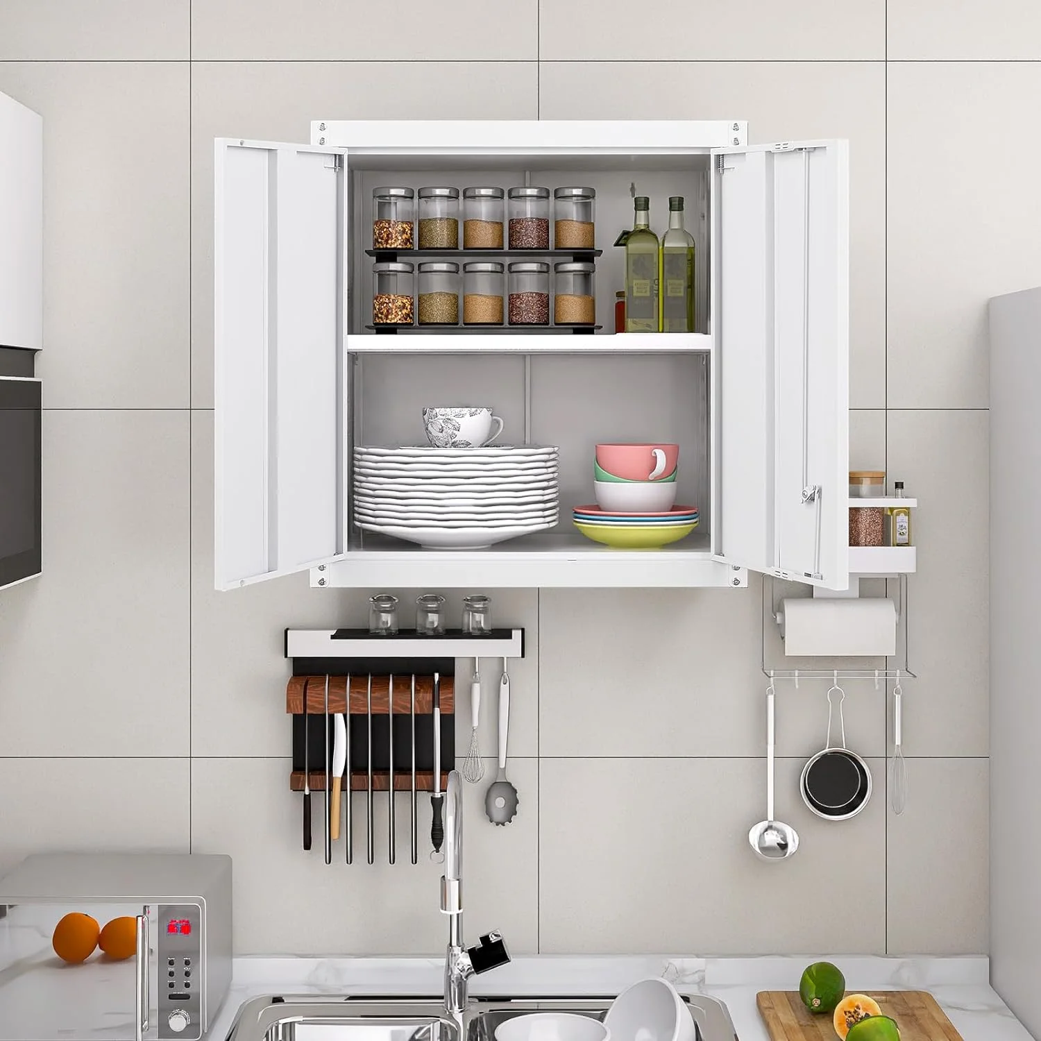 Garage Storage Cabinets Wall Mounted, 28-H Wall Cabinet Storage for Tools, Metal Cabinets with Doors and Shelves, Locking Wall Cabinet, Floating Garage Tool Cabinet for Warehouse - Image 11
