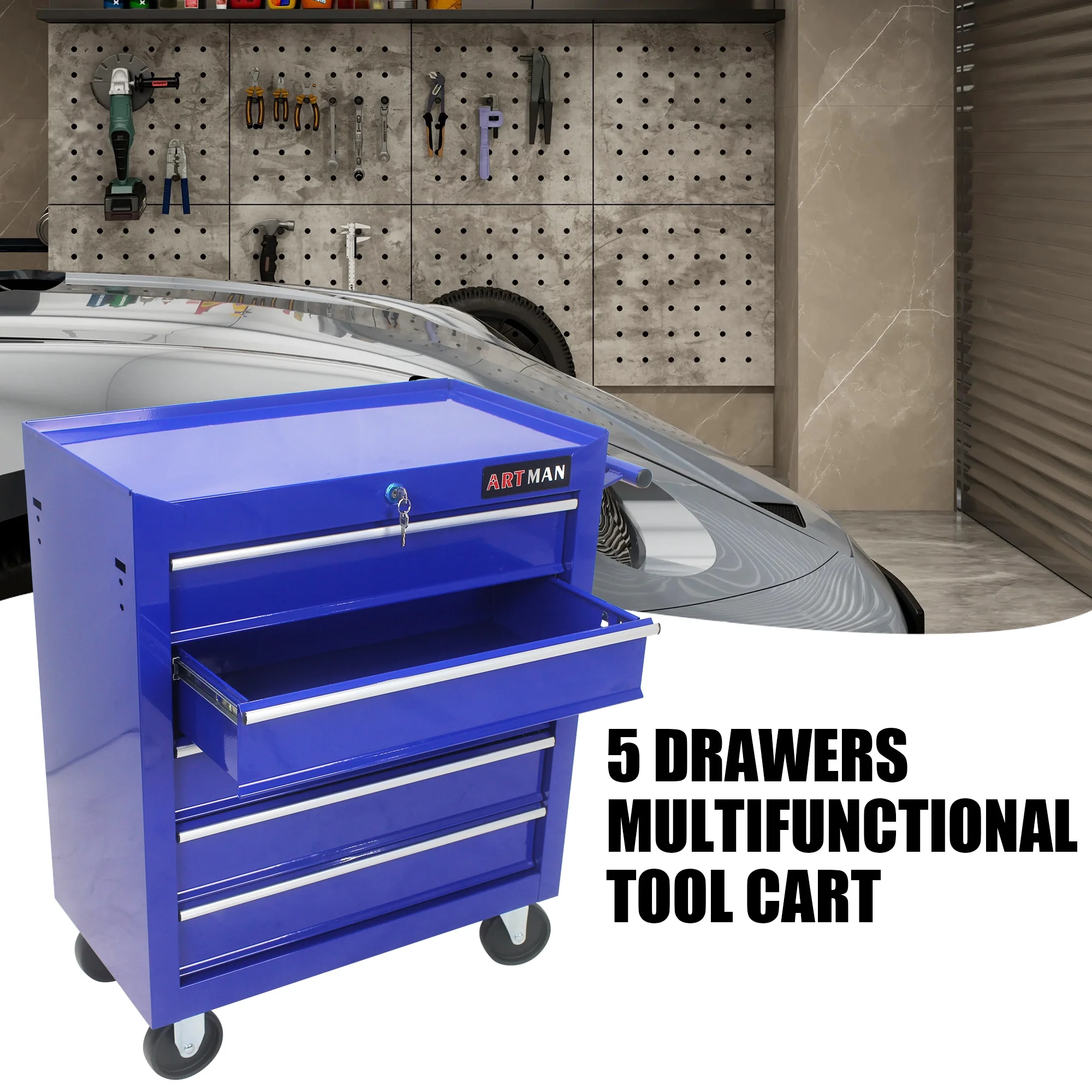 5 Drawer Rolling Tool Chest, Steel Tool Storage Cabinet for Garage Storage with 4 Wheels and Locker - Image 12