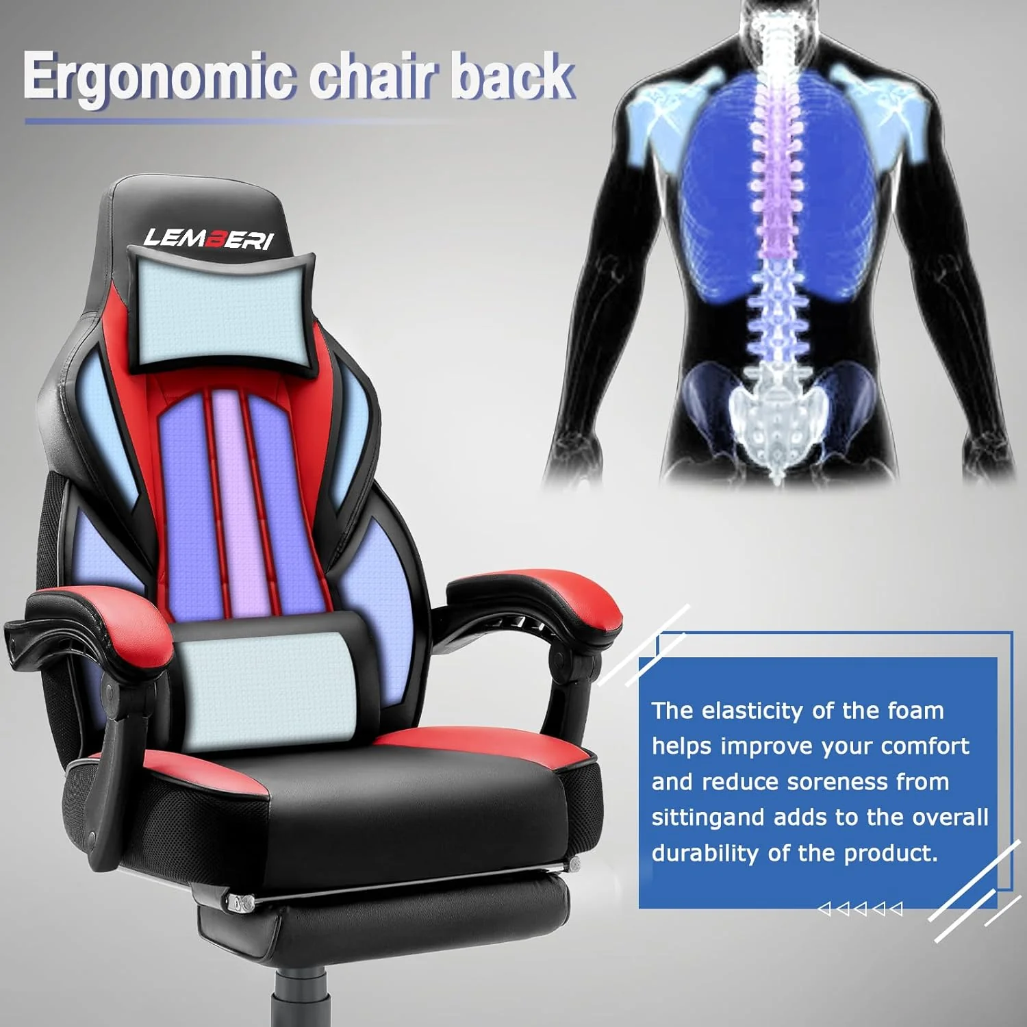 Big and Tall Gaming Chair with Footrest, 400 LB Capacity Ergonomic Video Game Chair for Home and Gaming - Image 5