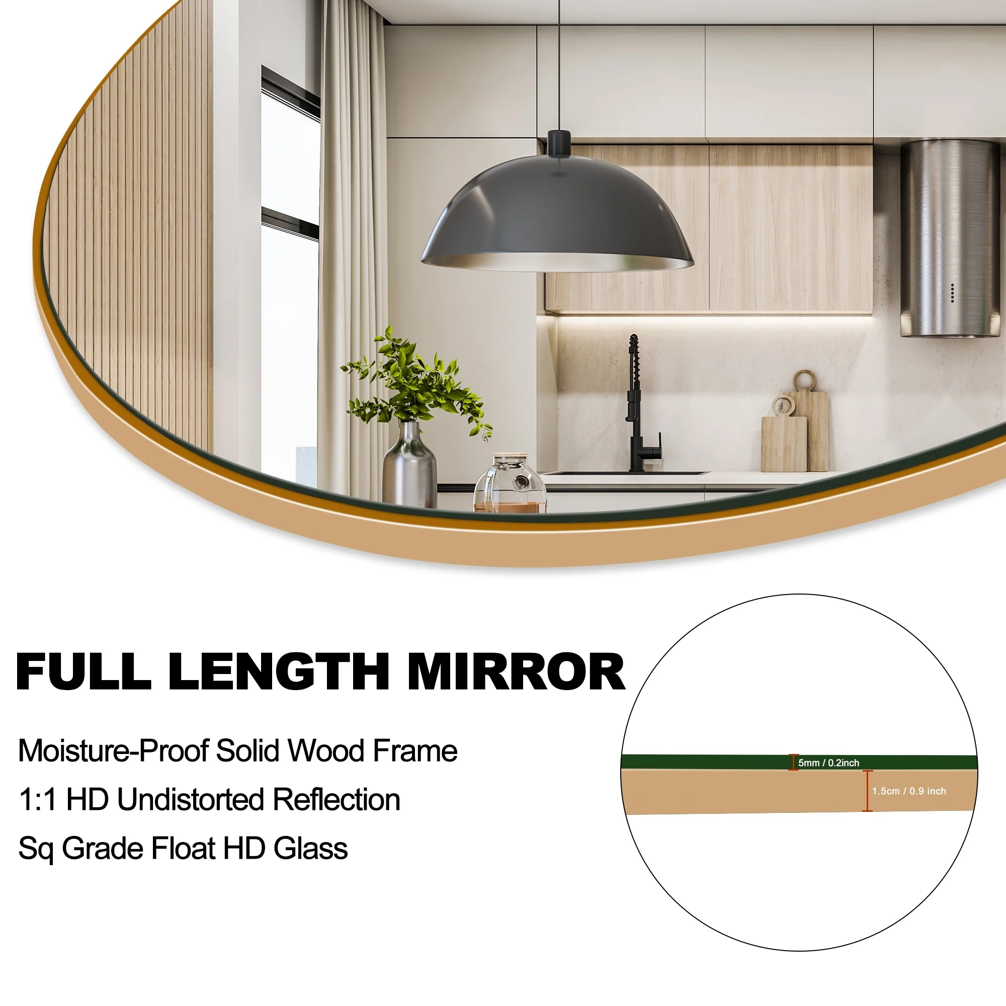 Arched Full Length Wood Floor Mirror, Full Body Standing and Wall Mounted Mirror for Bedroom, Living Room and Home Decor - Image 56