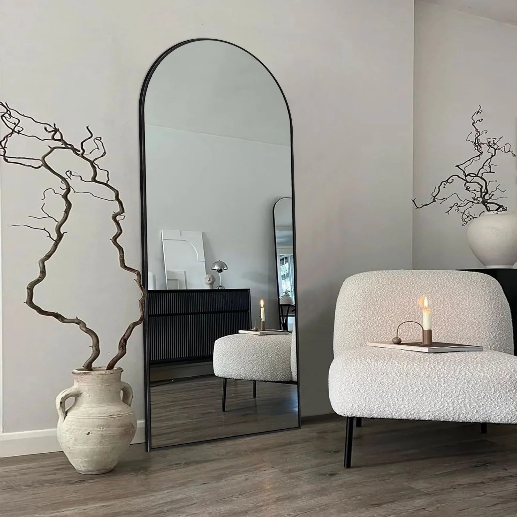 Modern Arched Full Length Floor Mirror, Aluminum Alloy Frame Standing Full Body Mirror - Image 62