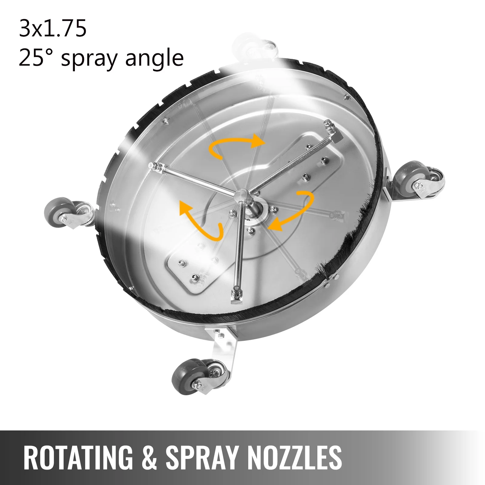 VEVOR 21" Surface Cleaner Pressure Flat Surface Cleaning 4000 PSI Max Working Pressure Flat Surface Cleaner Stainless Steel Rotating Surface Cleaner with 3 Nozzle Front Spray Bar - Image 14