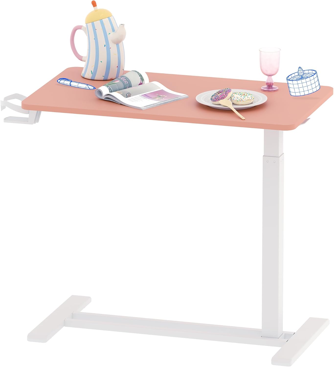 H7 32" Pneumatic Height-Adjustable Overbed Table with Wheels - Image 8