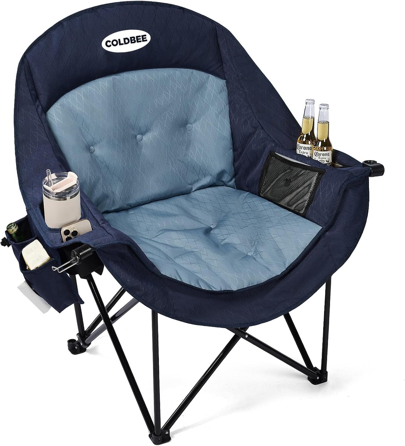 2PCS Oversized Camping Chairs, Heavy Duty Padded, Thick Headrest, Black - Image 6