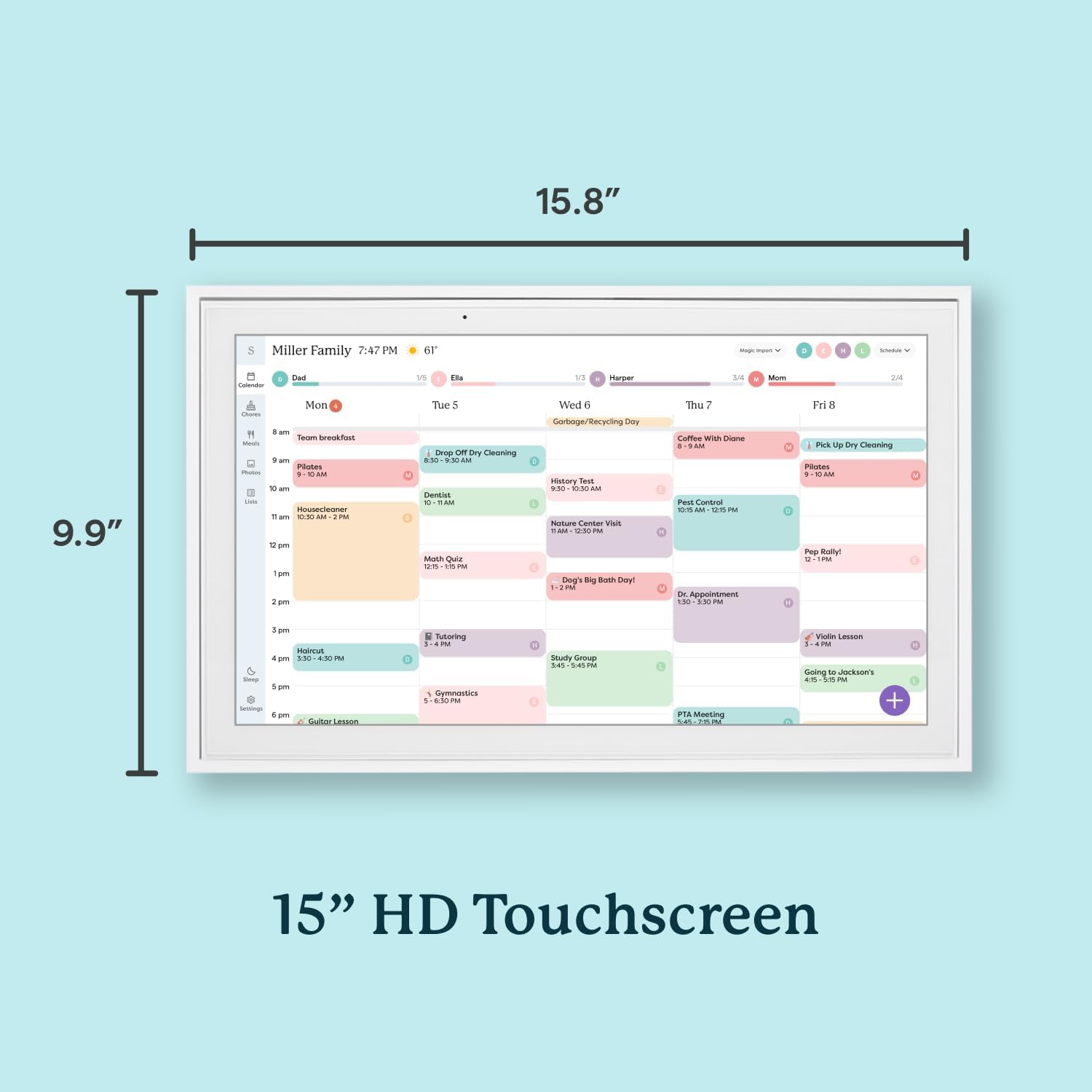 15 Inch Digital Wall Planner & Chore Chart, Smart Family Calendar Organizer Display for Home Organization - Image 2