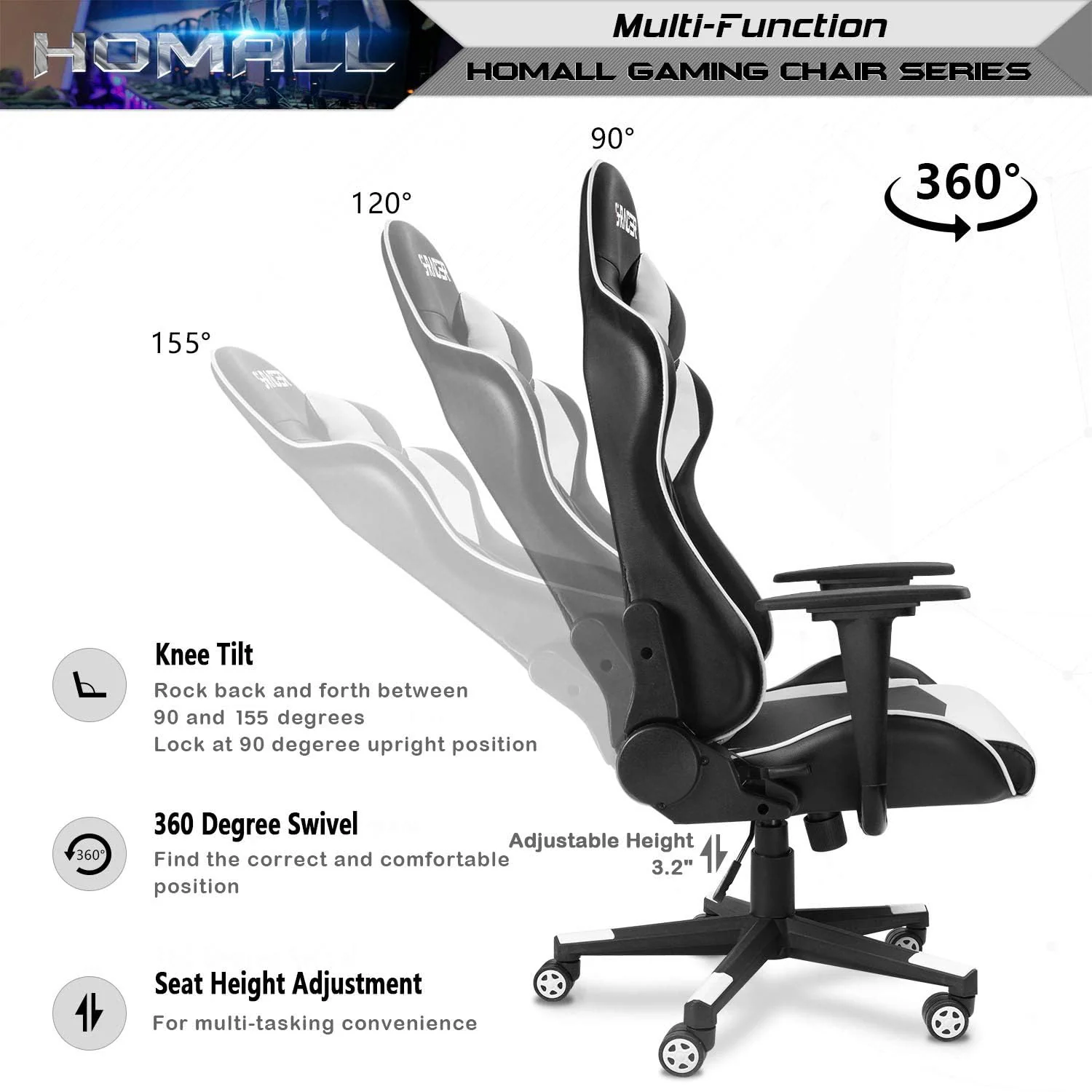 High Back Ergonomic Gaming Chair, Leather Computer Desk Chair for Gaming, Home Office and Work - Image 7